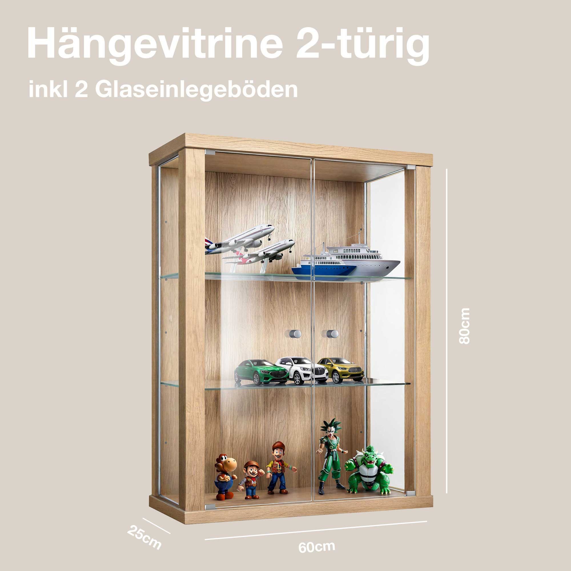 K-Möbel Hängevitrine C1012 (Glasvitrine (80x60x25 cm) mit 2 Glastüren) Glas günstig online kaufen