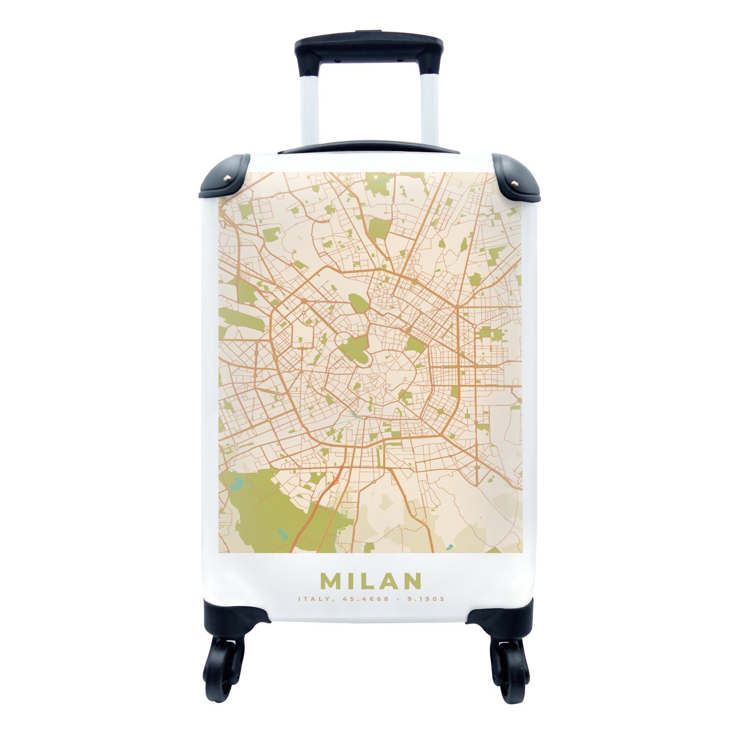 MuchoWow Handgepäckkoffer Ferien, Reisekoffer Reisetasche Karte, Handgepäck rollen, 4 Rollen, - für Mailand Vintage Stadtplan - - mit Trolley