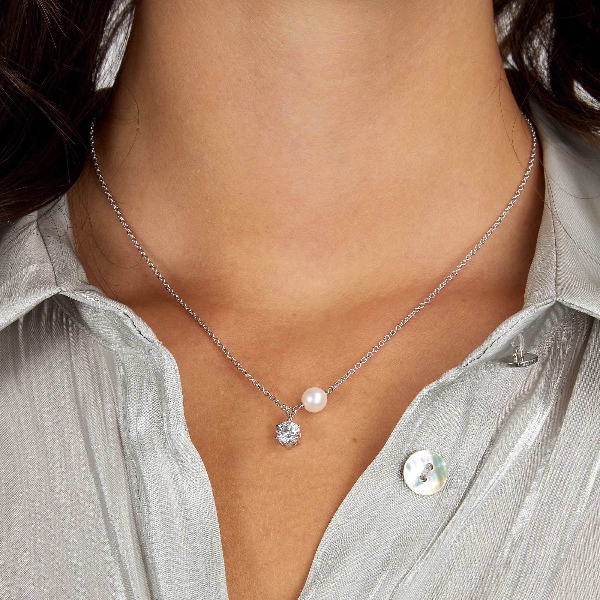 MORELLATO Kette mit Anhänger Perla Halskette SXU54 – 925 Silber mit Zuchtperle & Zirkonia 45 cm
