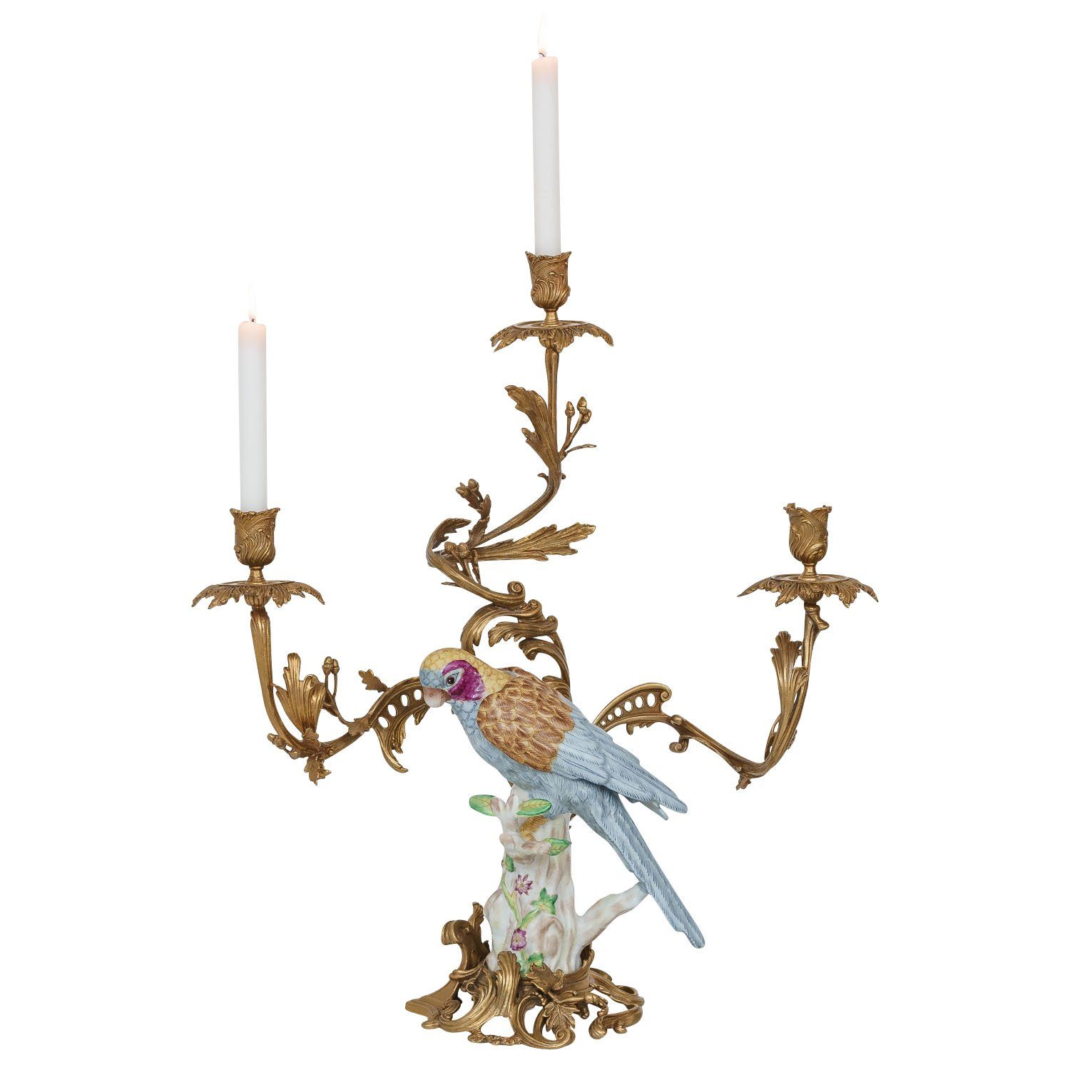Aubaho Kerzenständer Kerzenständer Vogel Antik-Stil Papagei 6 Porzellan Bronze Kerzenhalter