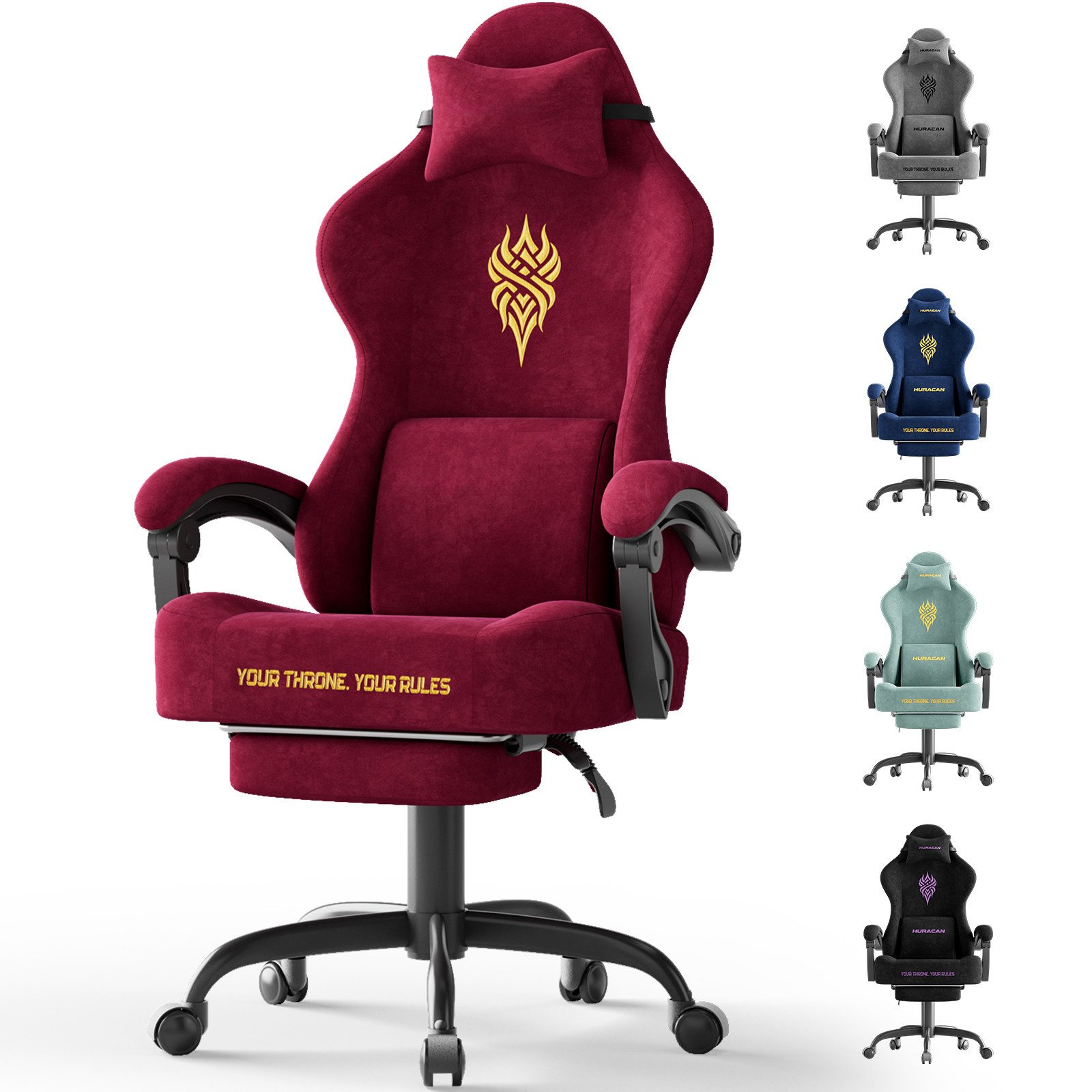Ferghana Gaming-Stuhl Gaming-Stuhl: Kopfstütze, Lendenkissen, Armlehnen, Fußstütze (Packung), Ergonomischer PC-Stuhl,Rückenlehne 90°-125°