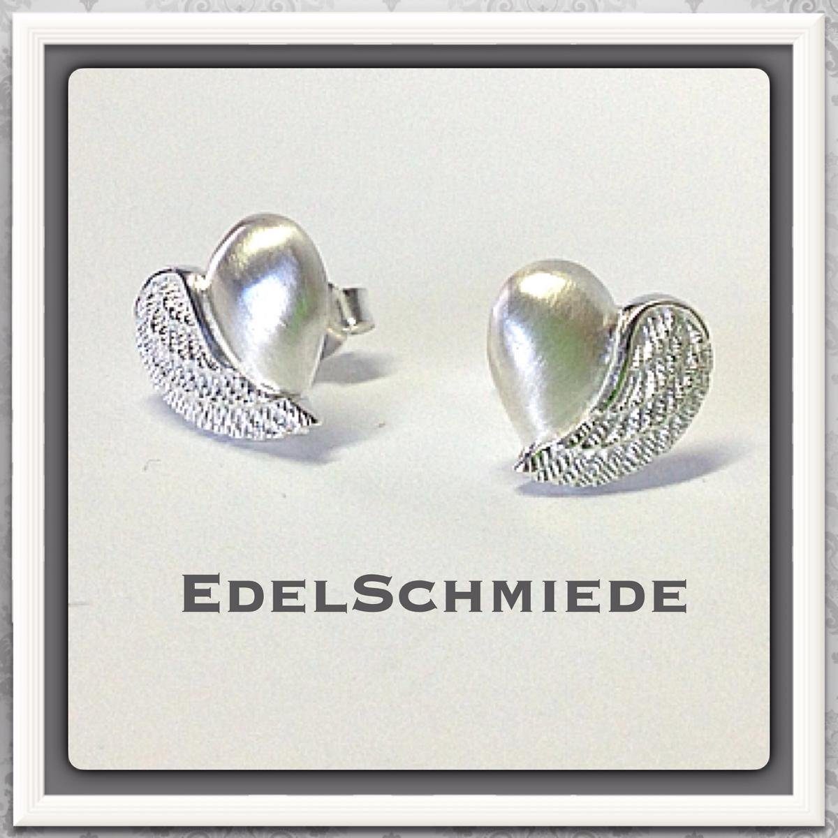 Ohrstecker-Set Ohrstecker - geflügeltes Herz in 925 Silber matt