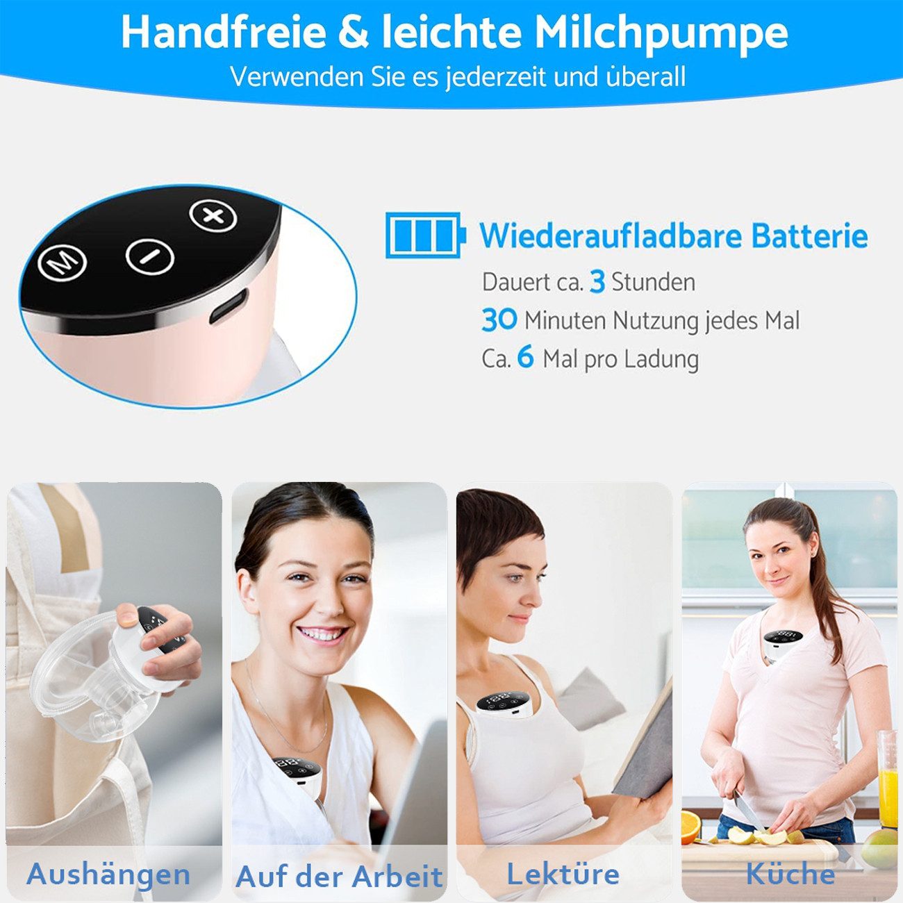 ANYSUN Elektrische Milchpumpe Milchpumpe Tragbar Freihändig,Brustpumpe Milch mit 3 Modi und 9 Stufen, tragbar Milchpumpe,LED Intelligentem Display, 1-tlg., Ultra Leise Wiederaufladbare,Fassungsvermögen 180ml