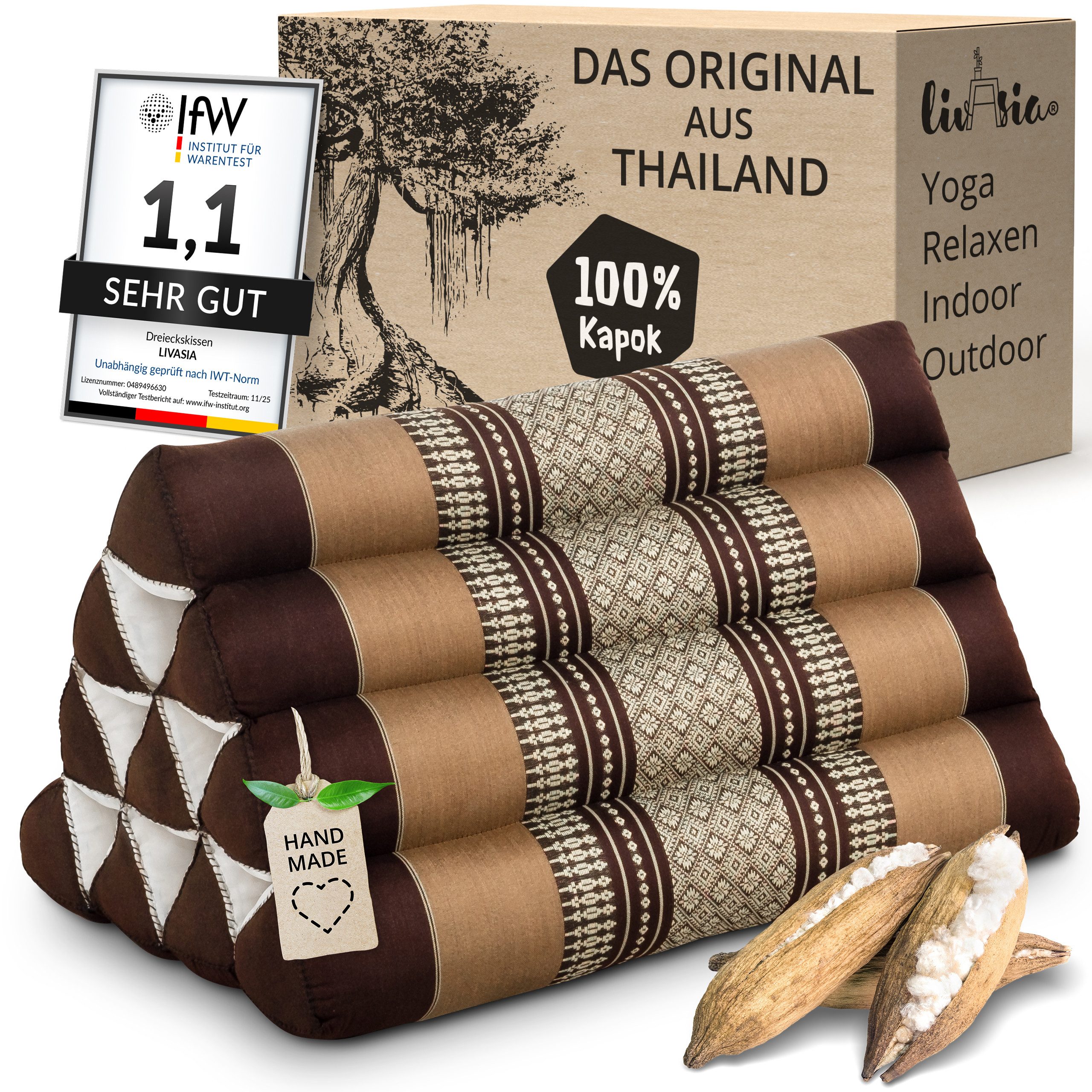 livasia Keilkissen Dreieckskissen (Classic) - 30x50x30cm, Kapok, vegan, handgefertigt