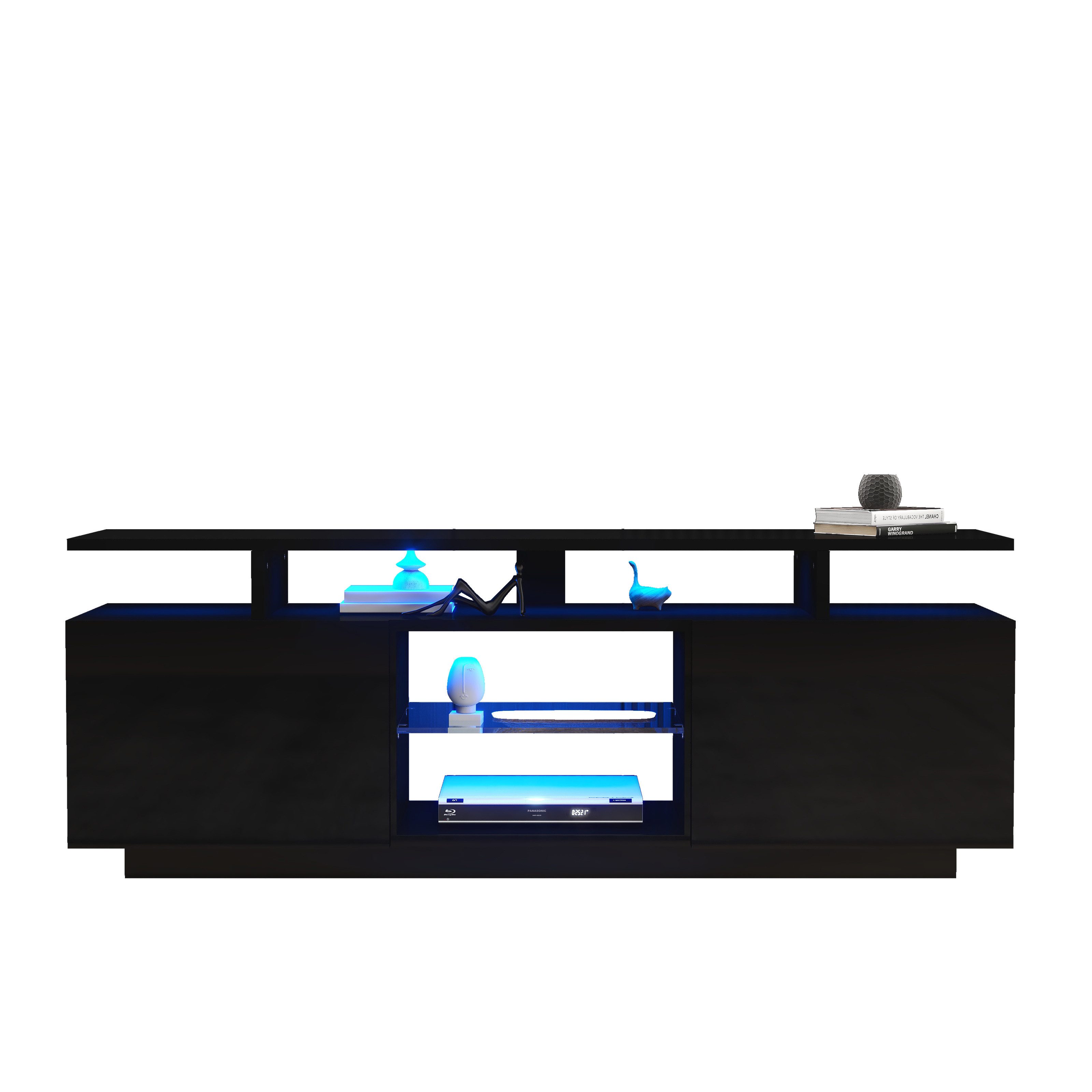 MODFU TV-Schrank TV-Schrank hochglanz, mit Glasfächern, (1-St) mit 16-farbiger LED-Beleuchtung,140*35*55cm