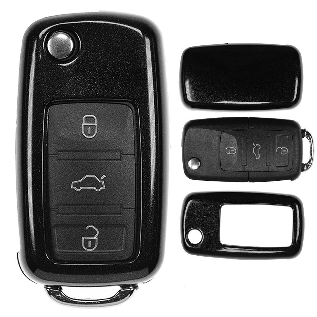 mt-key Schlüsseltasche Autoschlüssel Hardcover Schutzhülle Metallic Schwarz, für VW Golf 5 6 Sharan Skoda Octavia Polo Beetle Passat T5 bis 2009