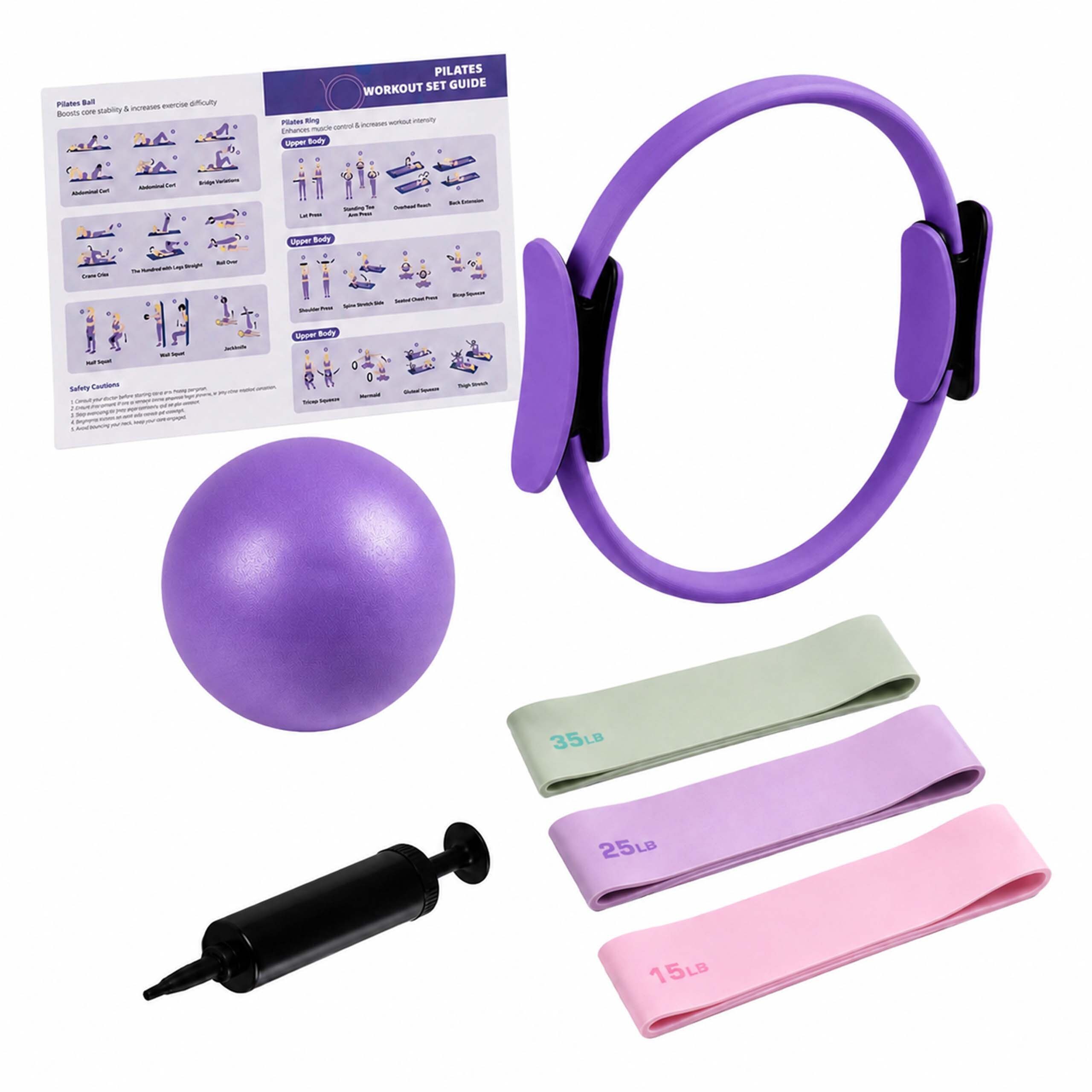 relaxdays Pilatesball 6-teiliges Pilates Set Ring Ball Bänder (6-St), lila