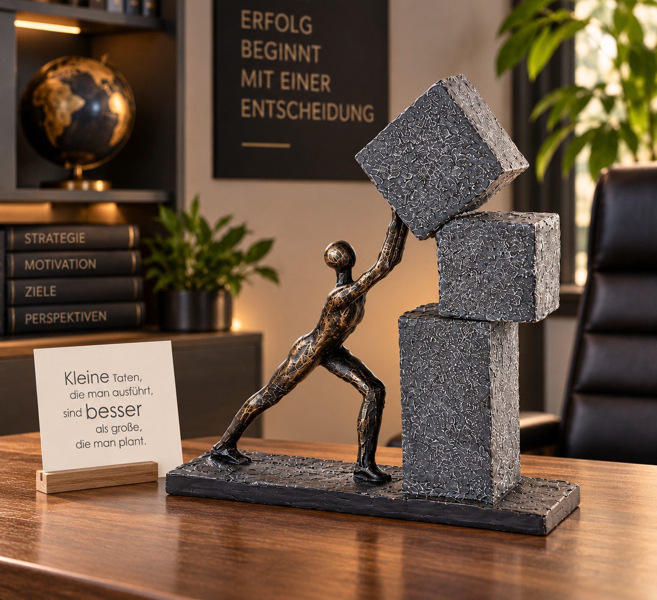 MF Dekoobjekt Deko Skulptur Erfolgsweg Mann mit Bausteinen bronzefarben grau 30,5 cm