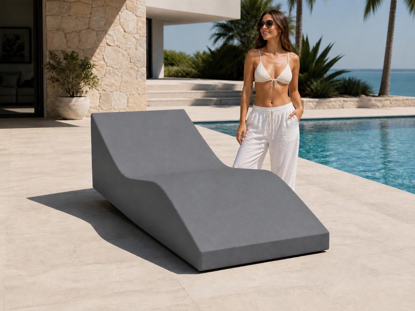 JVmoebel Recamiere Liegestuhl Schwimmbecken grau geräumig weich bequem modern, Made in Europa