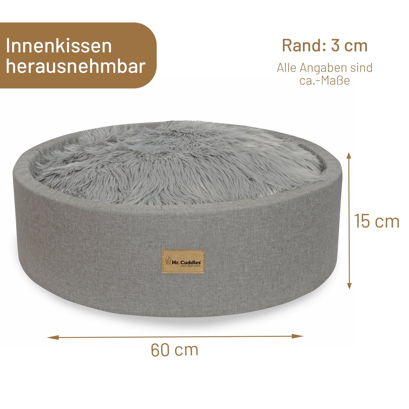 Mr. Cuddles Tierkorb Nala, Hundekorb für kleine Hunde 60x60x15cm Grau