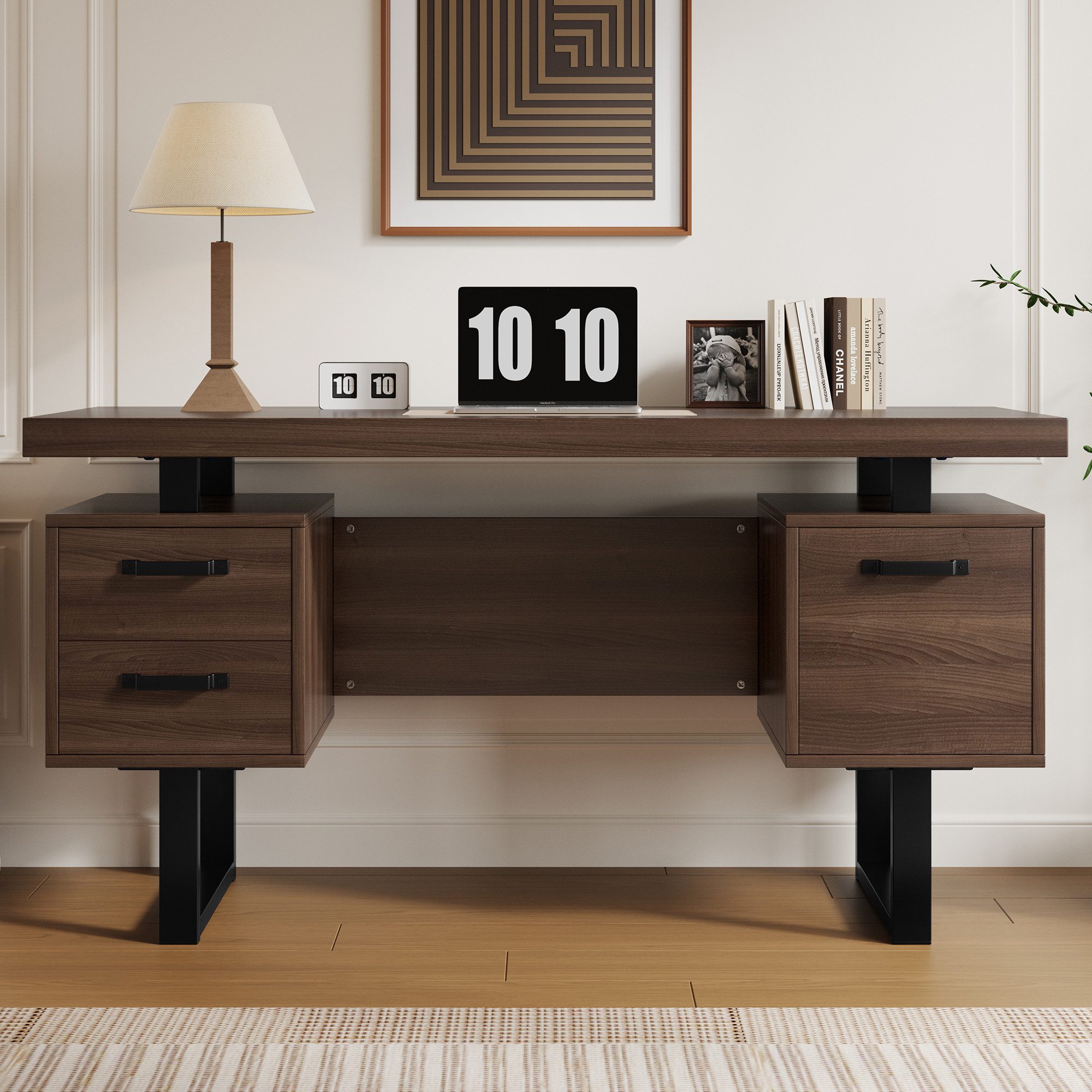 KLAM HOME Schreibtisch 135 x 54 x 76cm Einfacher Büroschreibtisch mit Schublade (Geräumige Schreibtischplatte, effiziente Aufbewahrung), MDF und hochwertiges Stahlrohr, geräuschlose Schublade