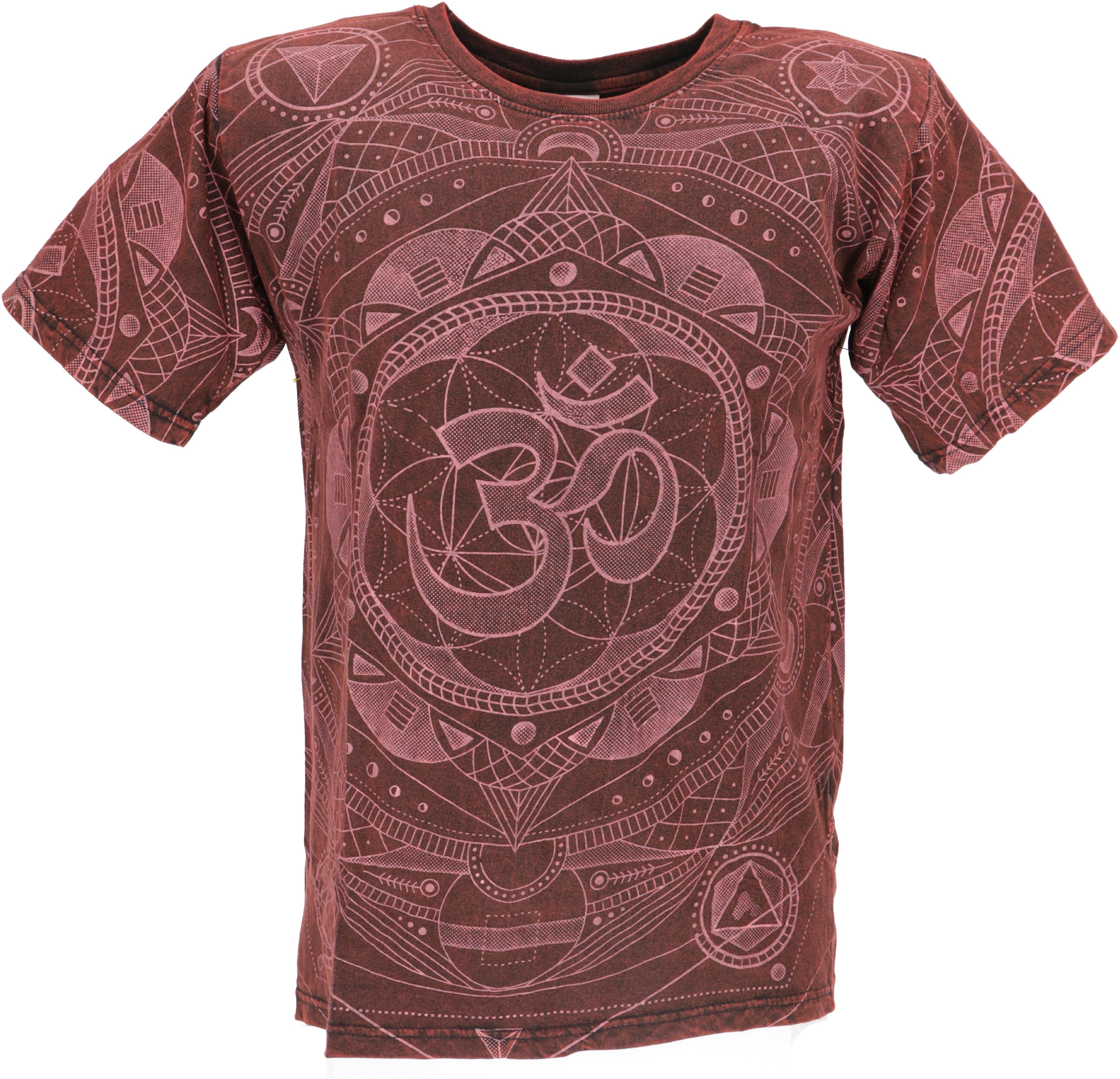 Guru-Shop Mandala.. T-Shirt T-Shirt, alternative & weinrot Buddhist Bekleidung OM Tibet Art