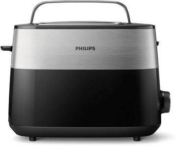 Philips Toaster HD2516/90 Daily Collection, 2 kurze Schlitze, 830 W, integrierter Brötchenaufsatz und 8 Bräunungsstufen, edelstahl/schwarz