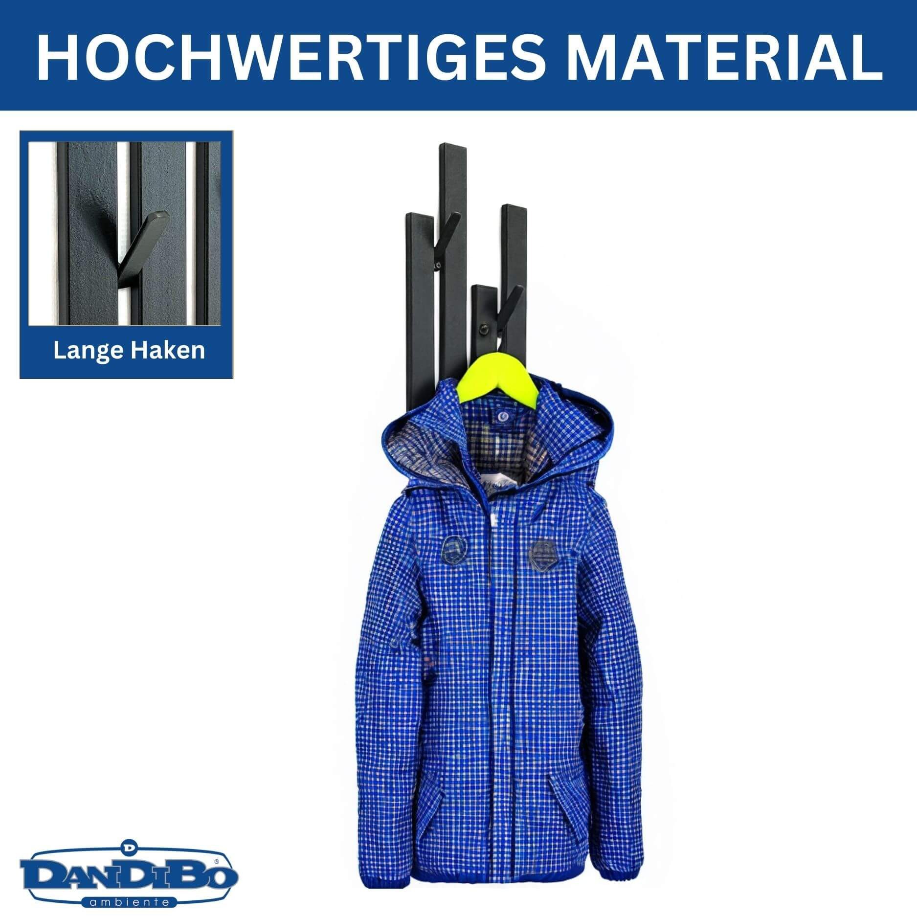 DanDiBo Wandgarderobe Mit Haken Wand Schwarz Metall Garderobe mit 8 Haken Schmal Flur Modern, auch als Handtuchhalter geeignet