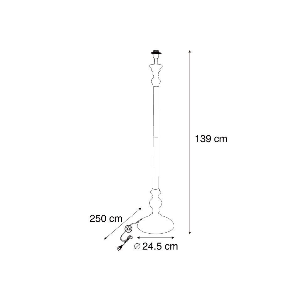 Qazqa Stehlampe Classico, ohne Leuchtmittel, Warmweiß, QAZQA Stehlampe, e27, Schwarz, Holz, classic-antique