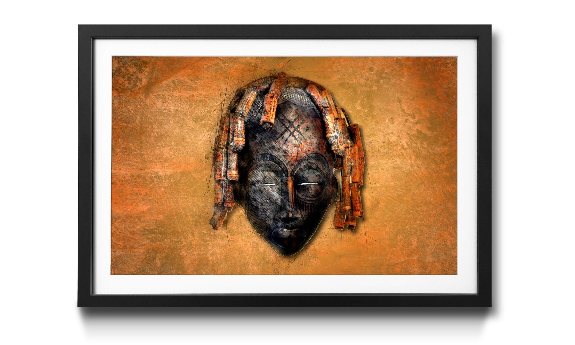 Black Afrikanische 4 mit Wandbild, Rahmen in WandbilderXXL Face, Maske, Größen Bild erhältlich
