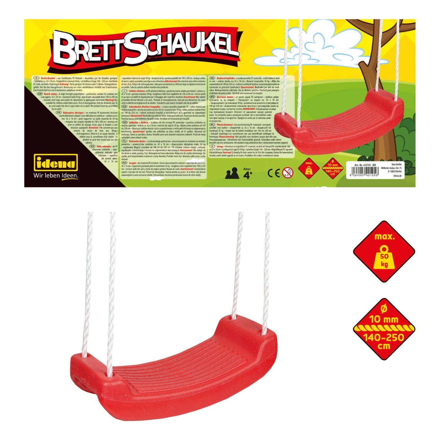 Einzelschaukel Idena Brettschaukel rot 42x18cm