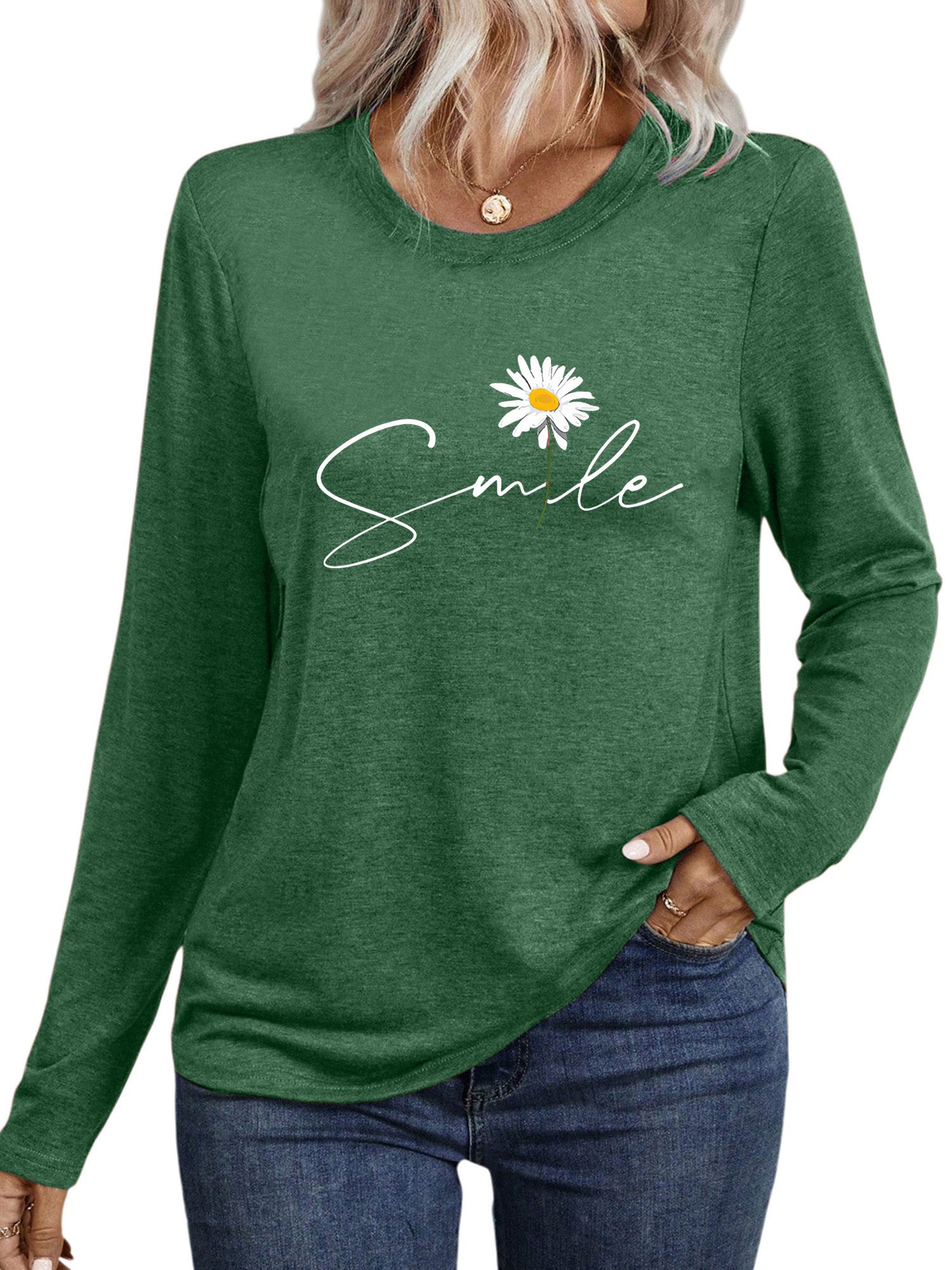 PYLIKE Rundhalsshirt Damen bequemes Langarmshirts Locker Gänseblümchen Prin günstig online kaufen