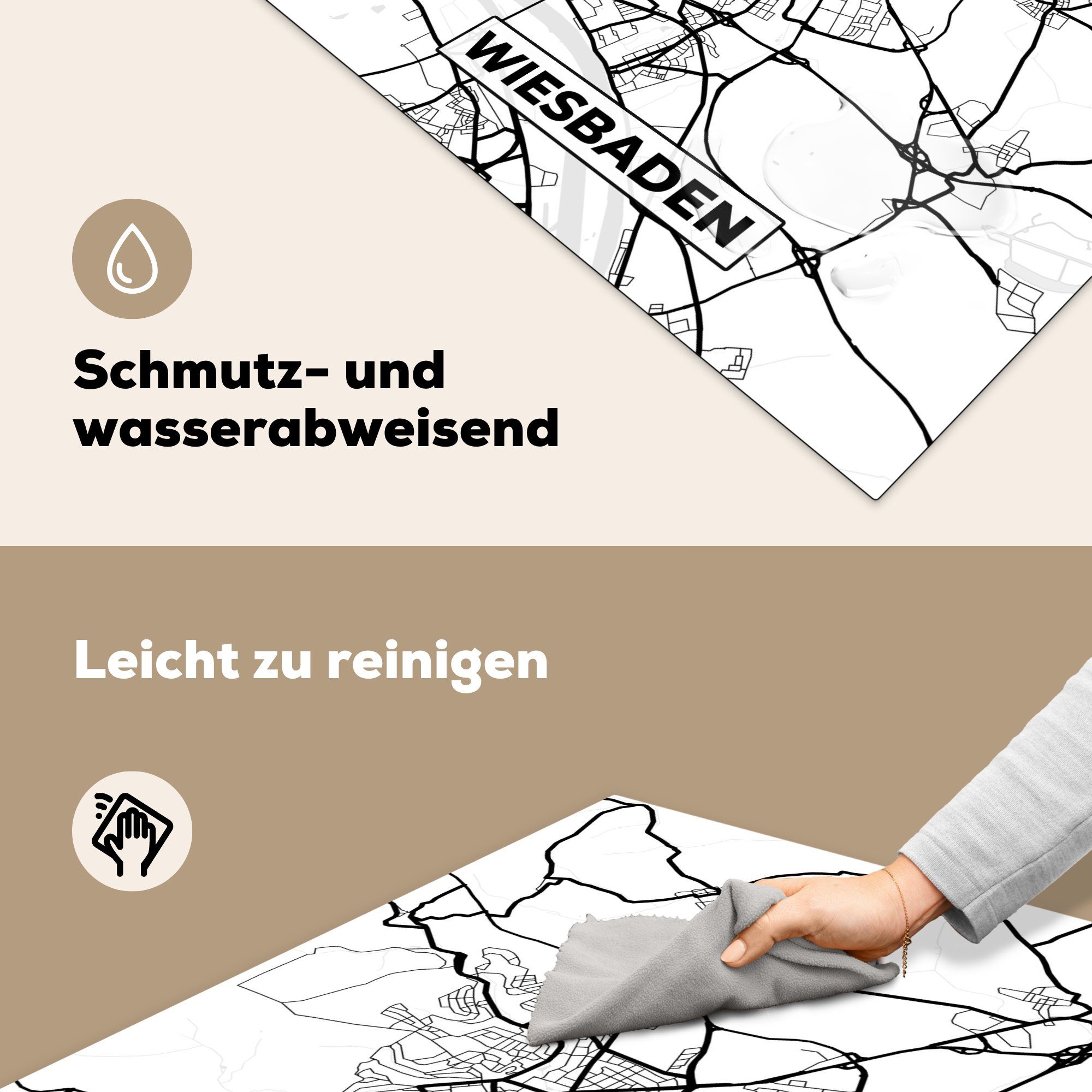 - Ceranfeldabdeckung, für Stadtplan, küche (1 78x78 Karte MuchoWow Herdblende-/Abdeckplatte cm, Arbeitsplatte Wiesbaden tlg), Vinyl, -