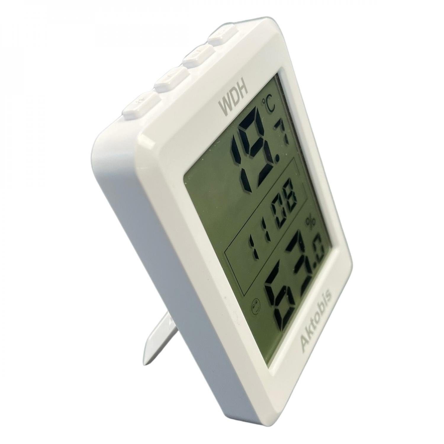 WDH Hygrometer Thermo mit Uhr WDH-TH205, (Stück, 1-St., Thermo-Hygrometer mit Uhr), Nachtlichtfunktion/Beleuchtetes Anzeigefeld/Anzeige von Uhrzeit