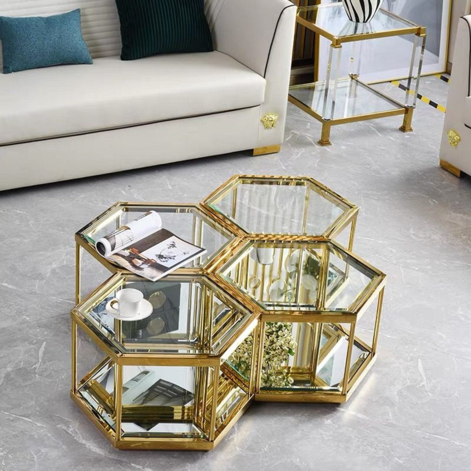 alesvelt Couchtisch Beistelltisch Couchtisch 4er Set Hexagon Form