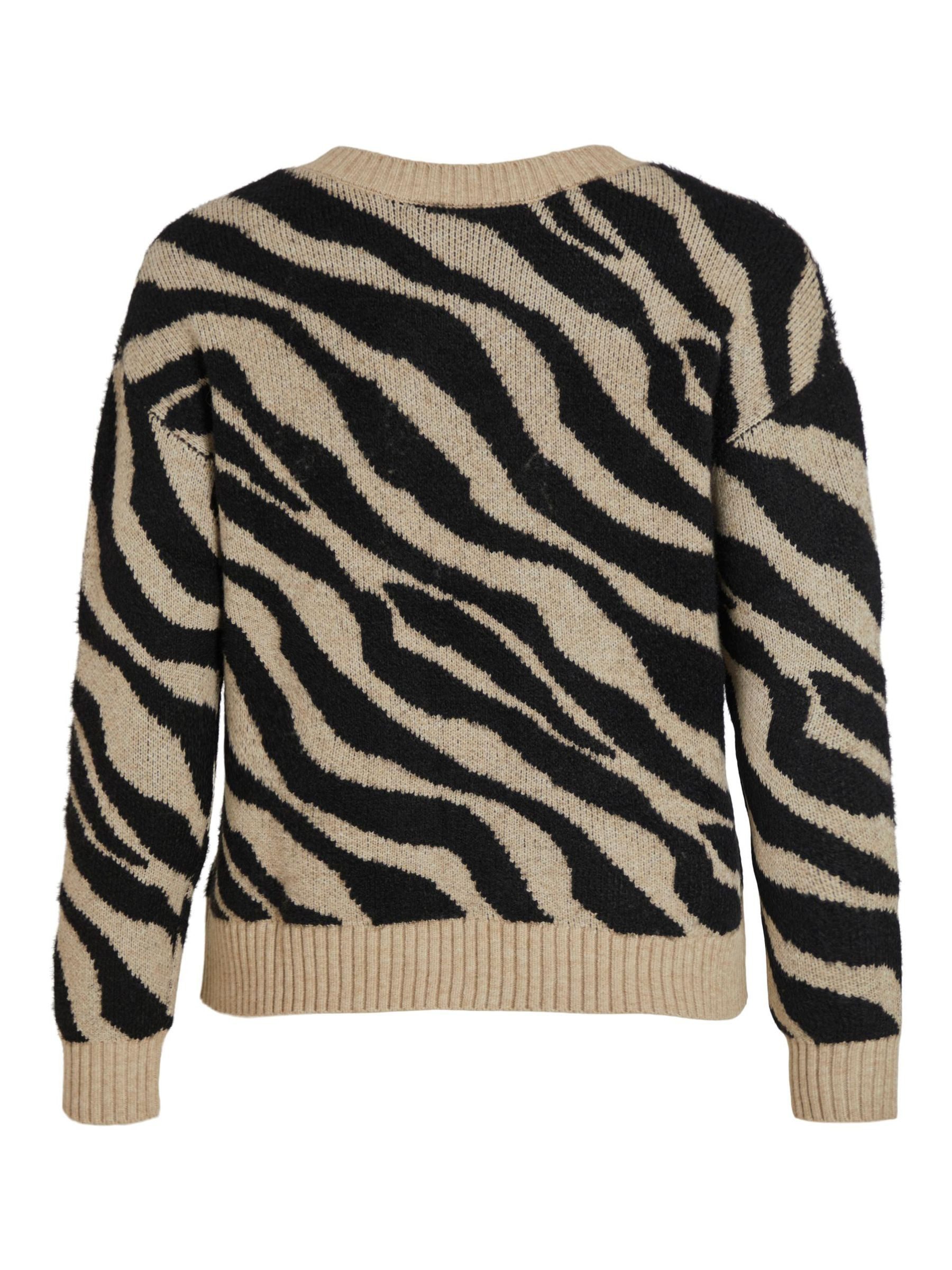 Vila Strickpullover Kuscheliger Strickpullover Jacquard Zebra Animal Muster VIRIL FEAMI VIRIL FEAMI MIX V-NECK L/S KNIT TOP-NOOS