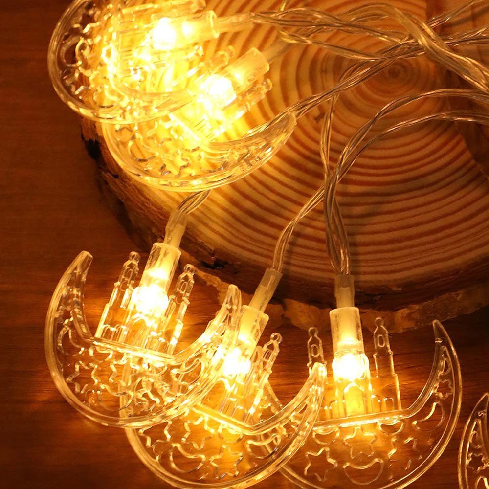 Sunicol LED-Lichterkette LED 10-flammig, für Warm al-Fitr, Ramadan,Eid White, Batterie betrieben String Lights, Fairy Moon Star