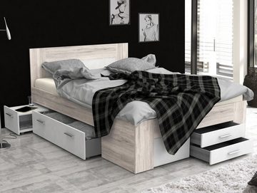 Moebel-Eins Kinderbett, DALIA Funktionsbett 140x200 cm, Material Dekorspanplatte, sandeichefarbig/weiss