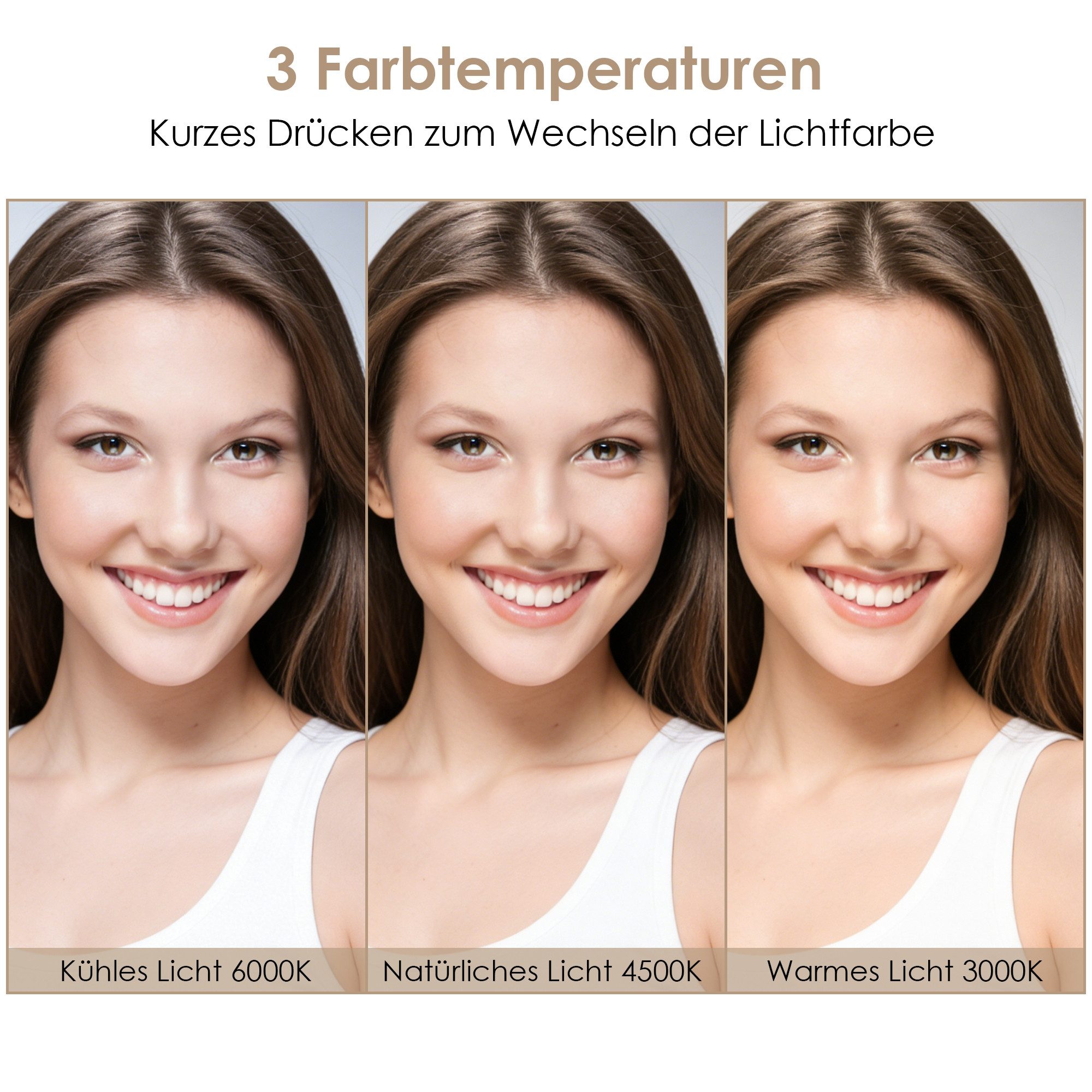 Lujasi Schminkspiegel Hollywood Schminkspiegel mit Beleuchtung 58 x 45 cm, 15 LED Lampen (1-St), mit Ladeanschlüssen, Touch-Steuerung, 3 Lichtfarben, dimmbar