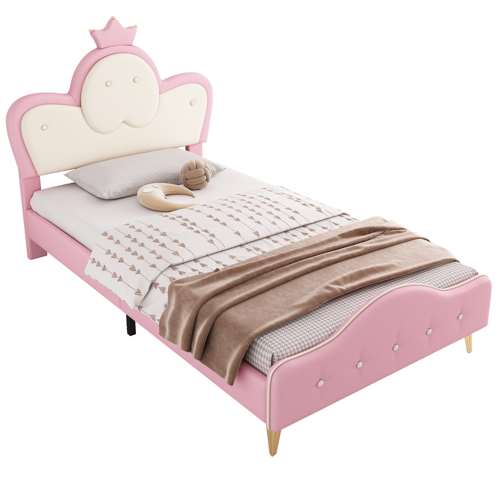 OKWISH Prinzessinbett Polsterbett,mit weichen Schutzkanten (Polsterbett, für Kinder, Einzelbett mit weichem LED-Streifen, 90x200cm), ohne Matratze