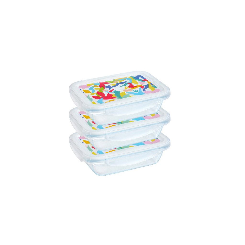 PYREX Frischhaltedose Pyrex Cook & Go Lunchbox Set 3-teilig mit bedrucktem Deckel, (Set, 3-teiliges Set, ineinander stapelbar), Mit bedrucktem Deckel, BPA-frei, Made in France