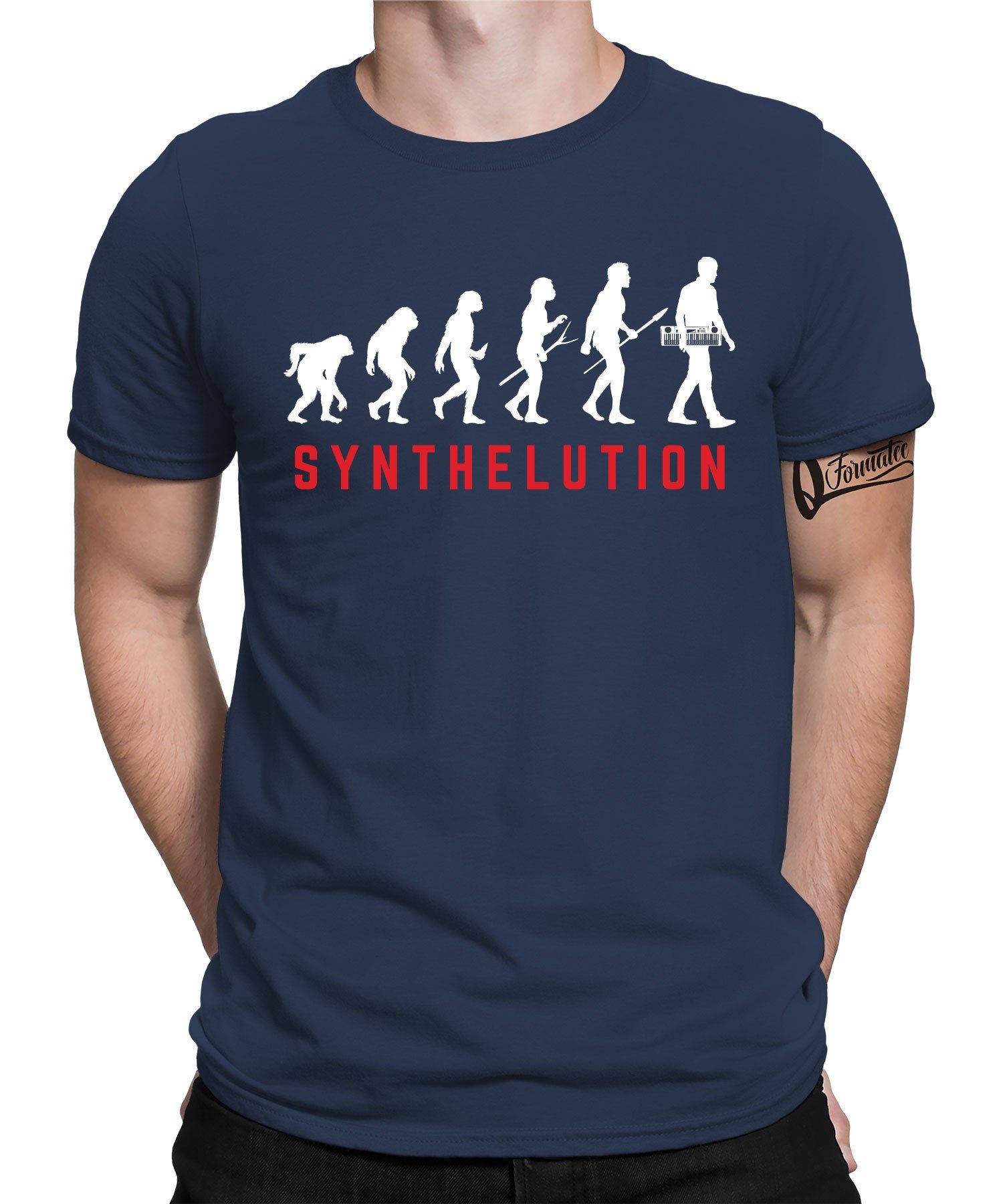 Quattro Formatee Kurzarmshirt Synthelution Evolution - Elektronische Musiker Synthesizer Herren (1-tlg) Navy Blau | T-Shirts