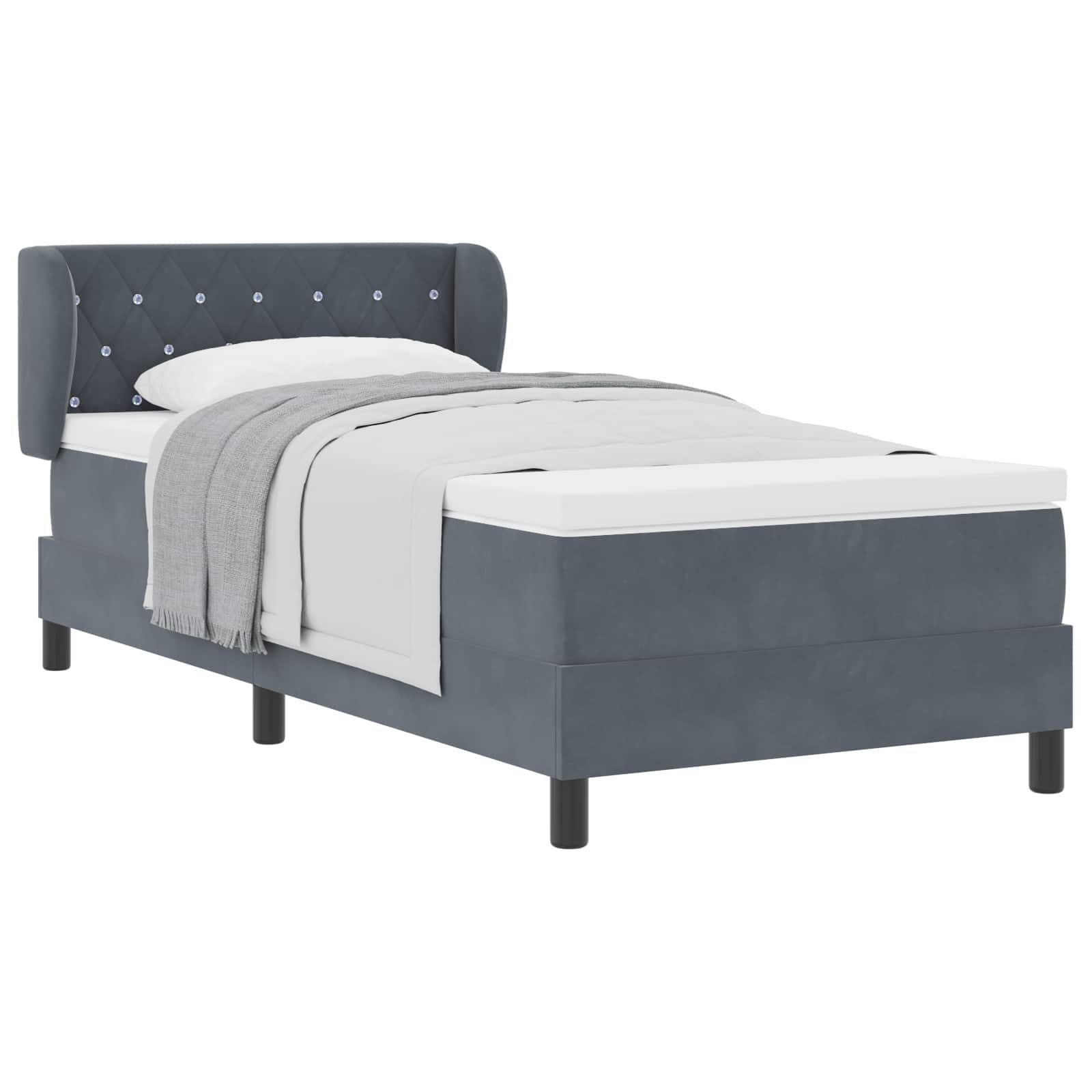 Bett Boxspringbett mit Kopfteil Dunkelgrau 90 x 200 cm Samt