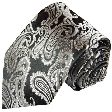 Paul Malone Krawatte Herren Seidenkrawatte mit Tuch paisley brokat 100% Seide (Set, 2-St., Krawatte mit Einstecktuch) Schmal (6cm), schwarz silber grau 352