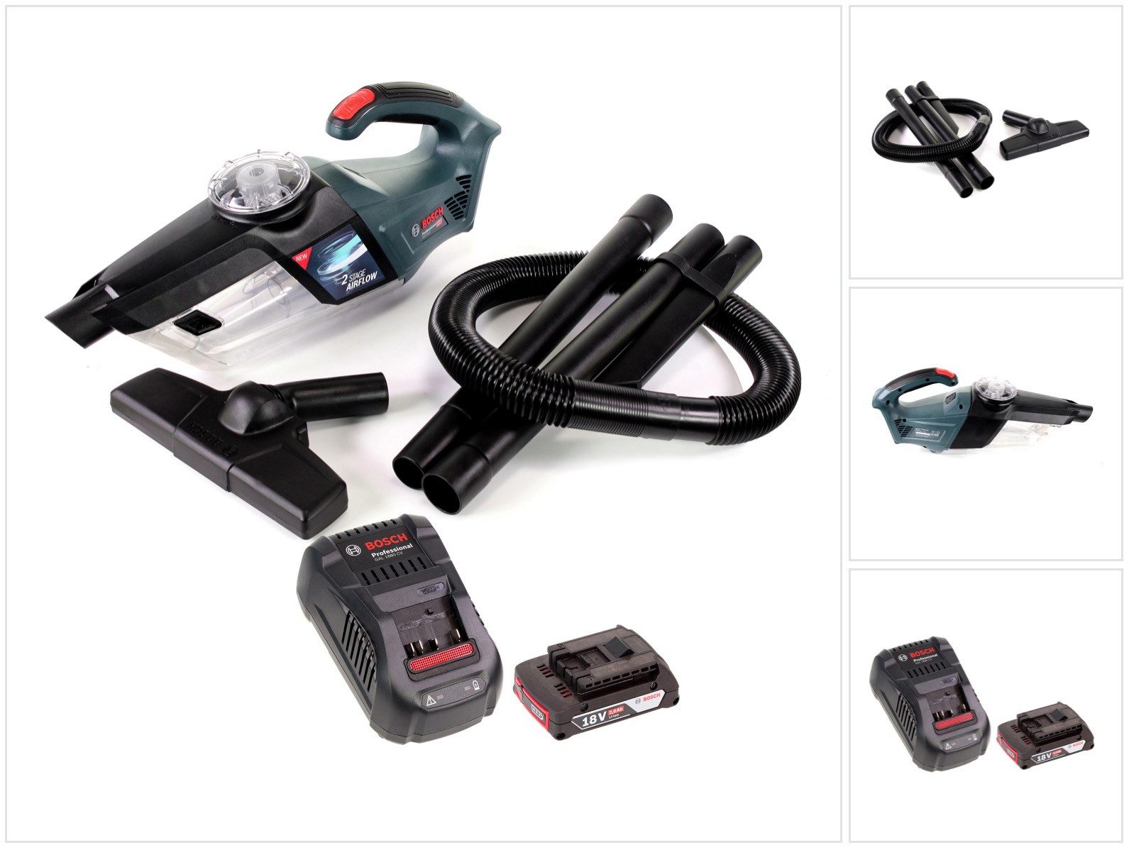 Bosch Professional Akku-Handstaubsauger GAS 18V-1 Akku Staubsauger 18V + 1x Akku 2,0Ah + Ladegerät