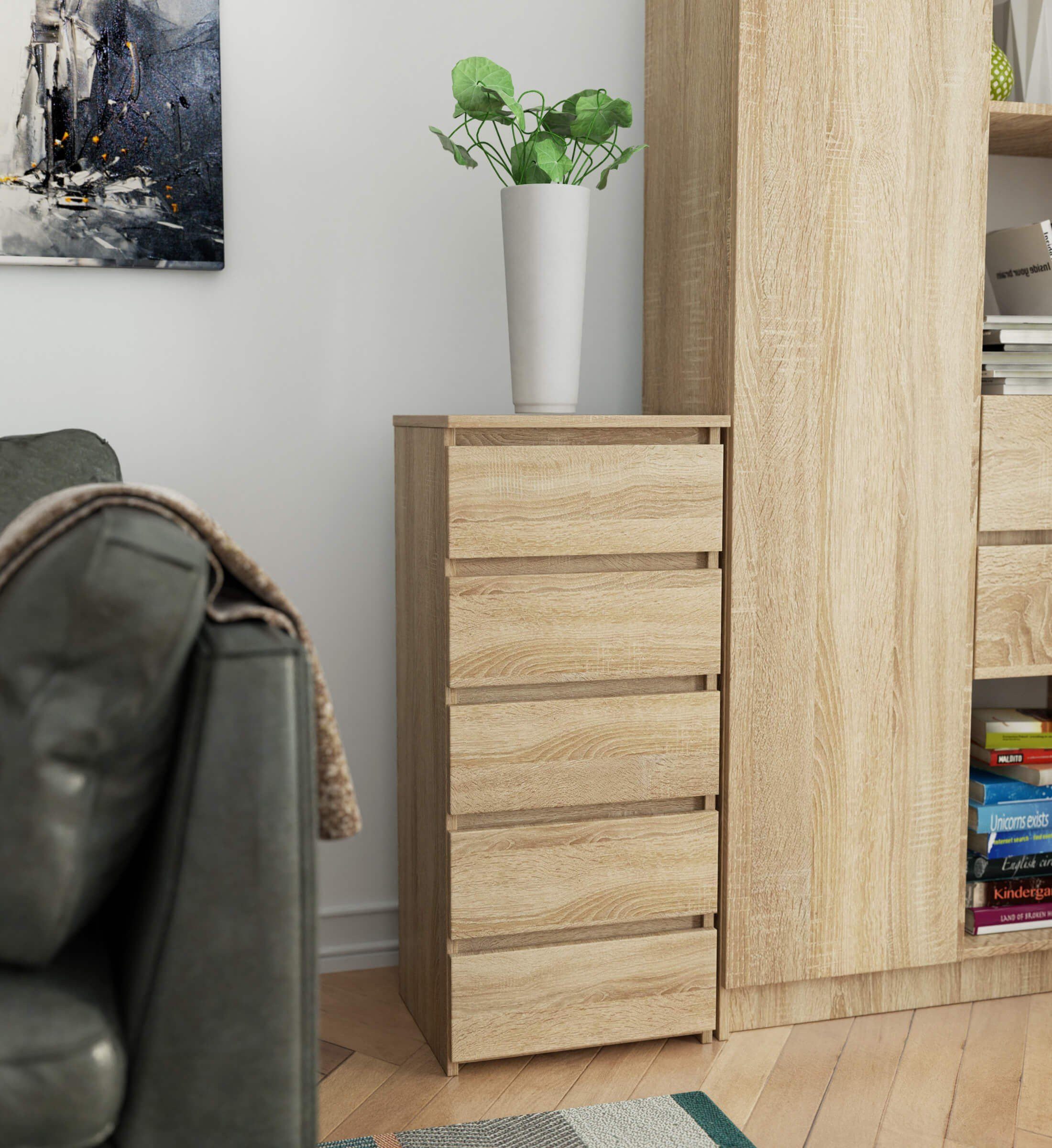 Raumhirsch Furniture Kommode mit 5 Schubladen 40 cm breit Holz Schrank, (viele Farbvarianten - Maße: 40 x 92 x 35 cm) - Hochwertig & stabil