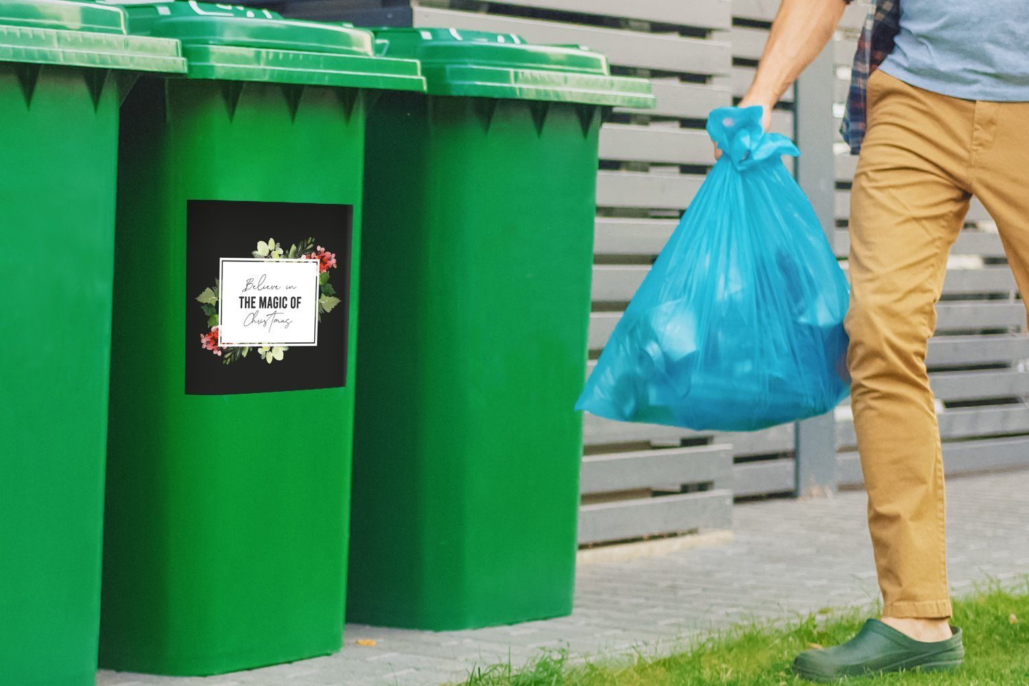 Container, Abfalbehälter (1 - - MuchoWow Mülleimer-aufkleber, Mülltonne, St), Sticker, Wandsticker Weihnachten Zitat Magie
