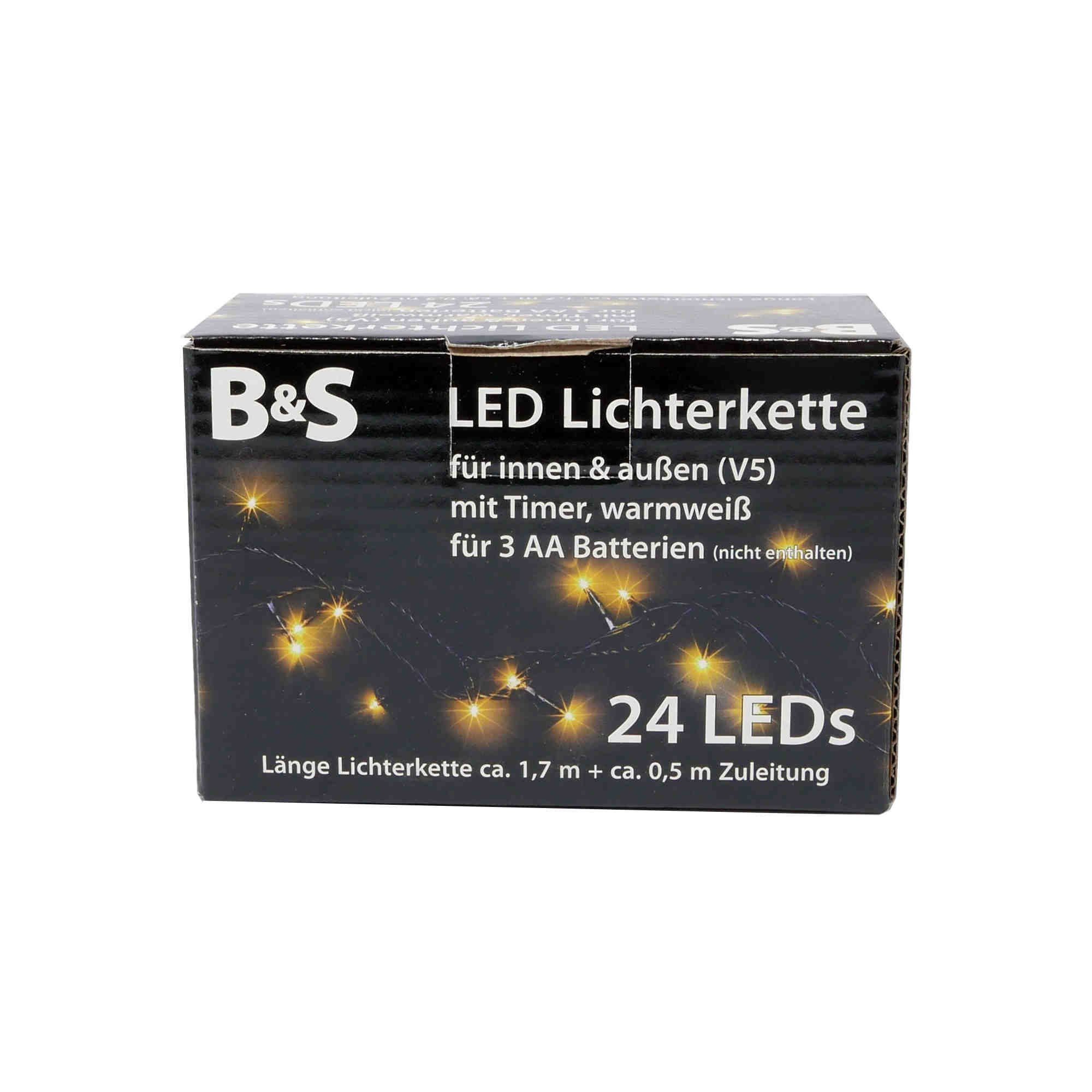 B&S LED-Lichterkette LED Batterie Lichterkette mit 24 LEDs warmweiß Innenbereich