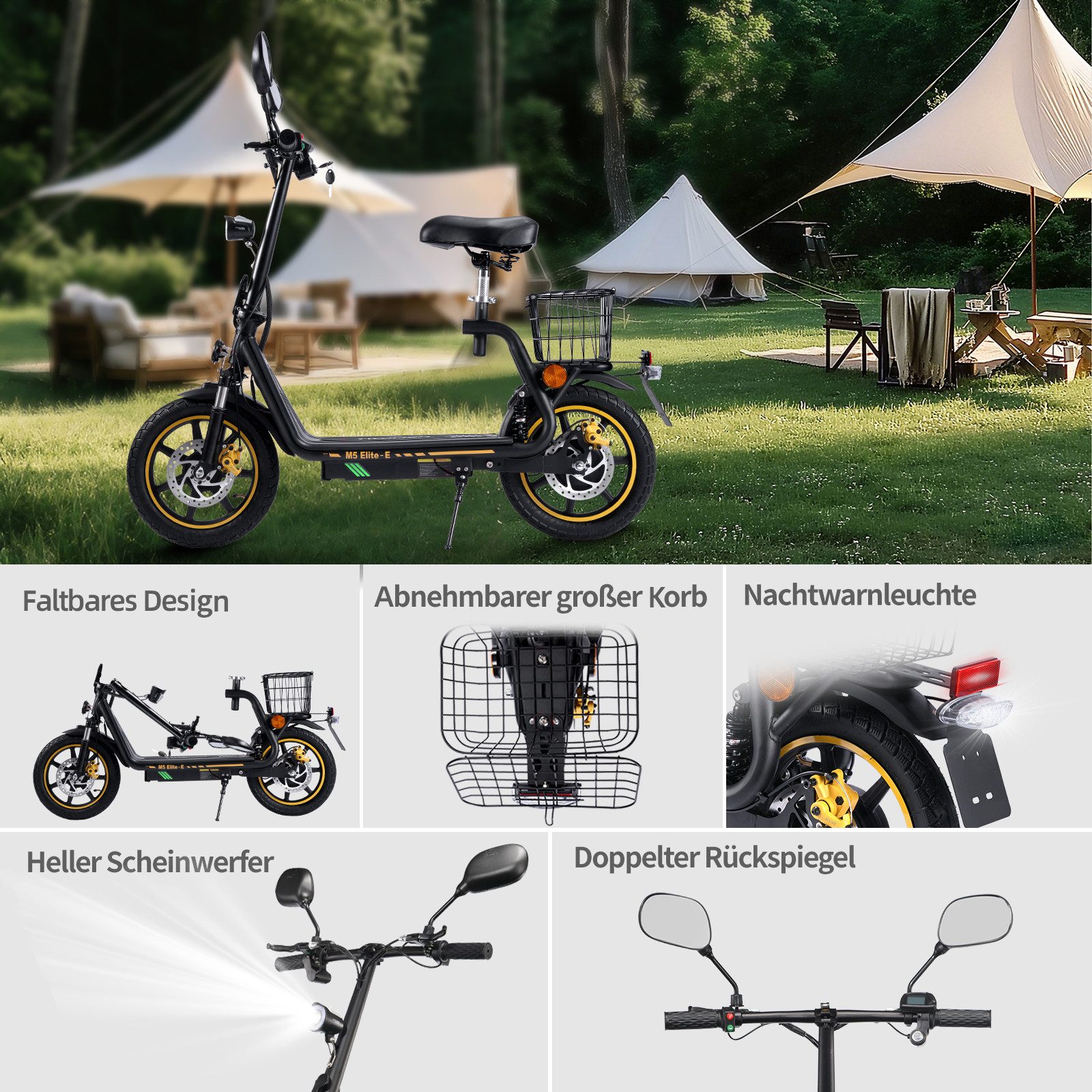 Twofish E-Motorroller Elite-E EEC certified electric scooter with seat and rear basket, 40 km/h, 30 km range, dual disc brakes, front and rear shock absorbers