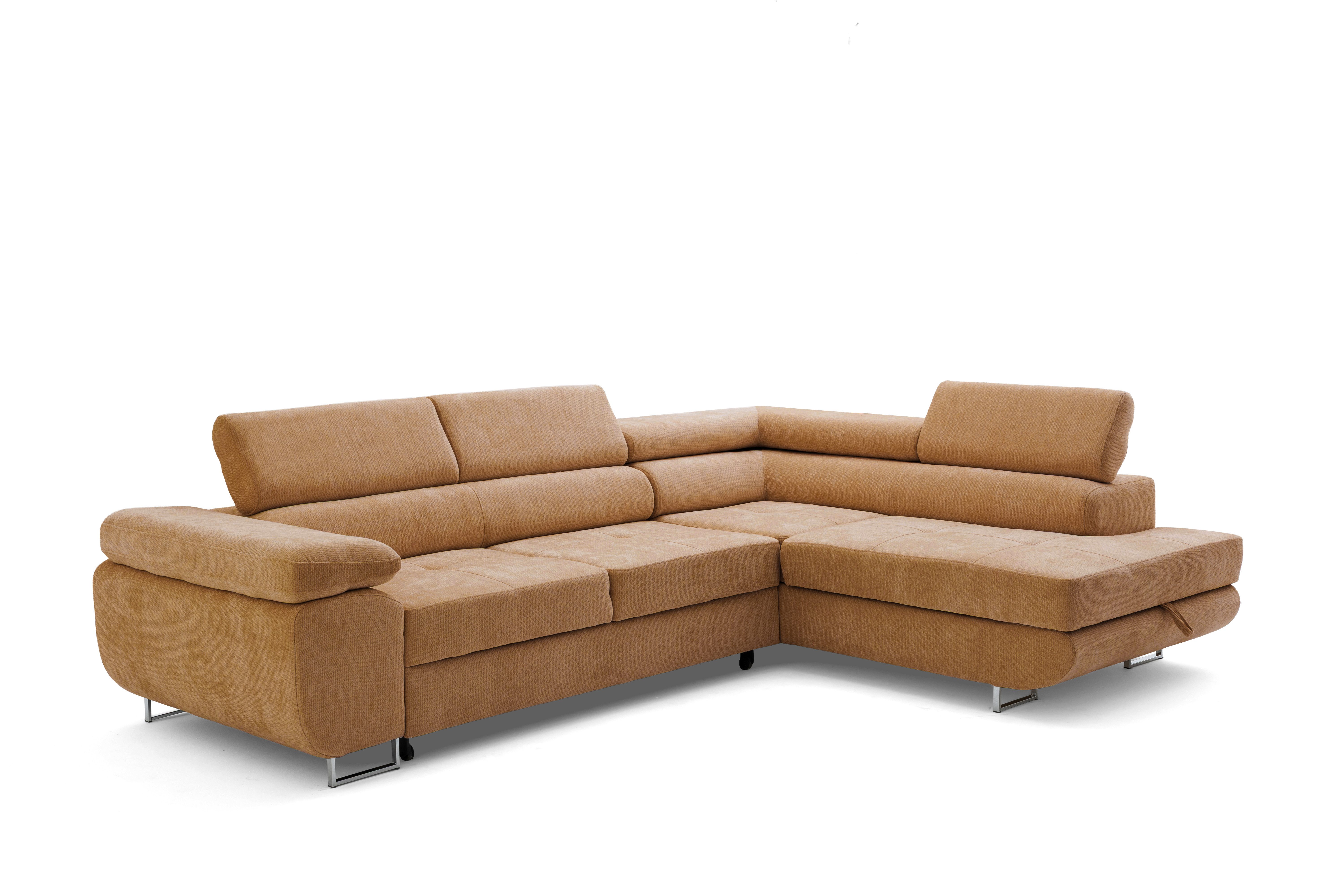 Muffo Ecksofa Wild Ecksofa mit Schlaffunktion, Verstellbare Kopfstützen, Schlaffunktion mit Bettkasten