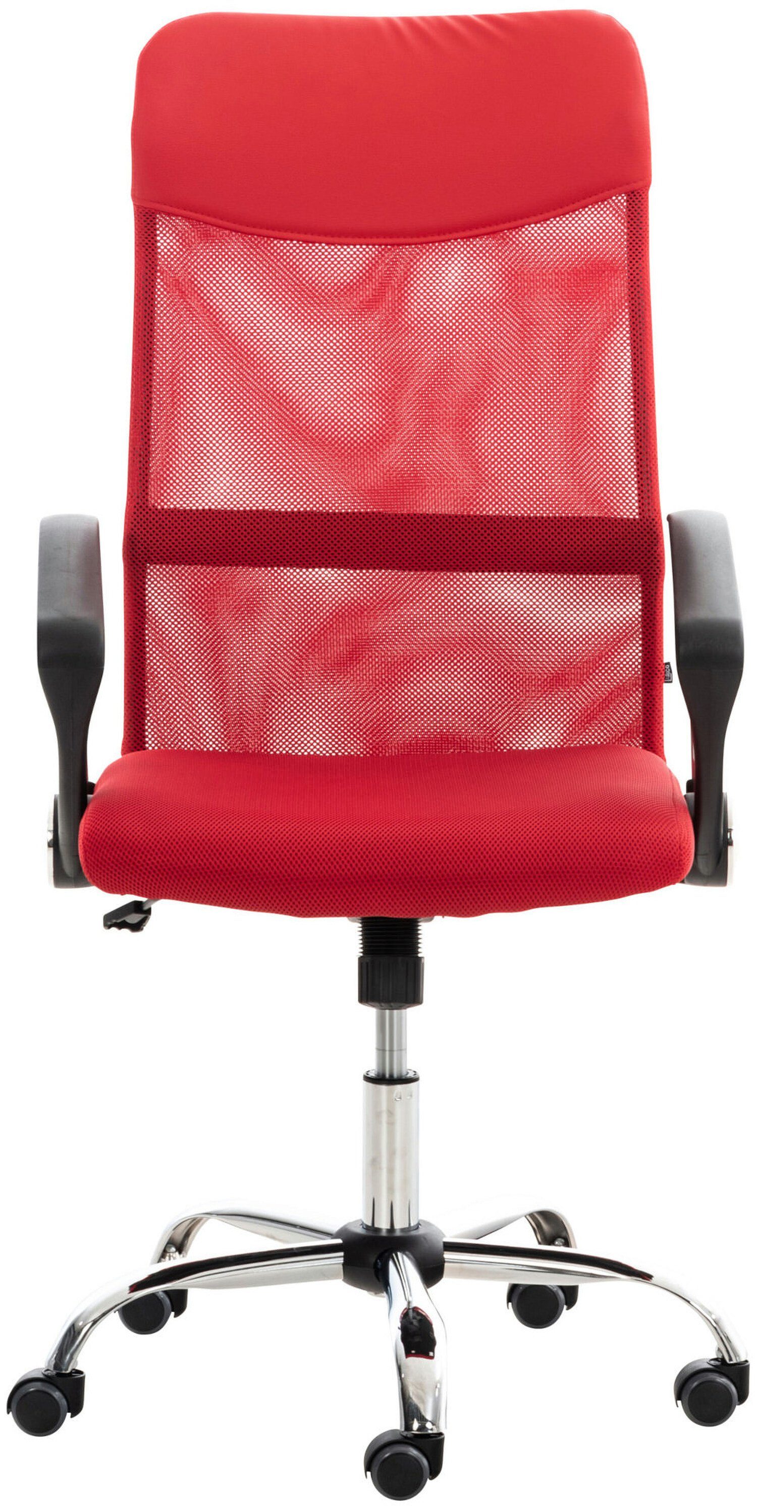 Bürostuhl und 360° TPFLiving Sitzfläche: rot Chefsessel, Waterloo XXL), mit (Schreibtischstuhl, bequemer - Drehstuhl, - chrom Rückenlehne Bürostuhl höhenverstellbar Gestell: Metall drehbar Kunstleder