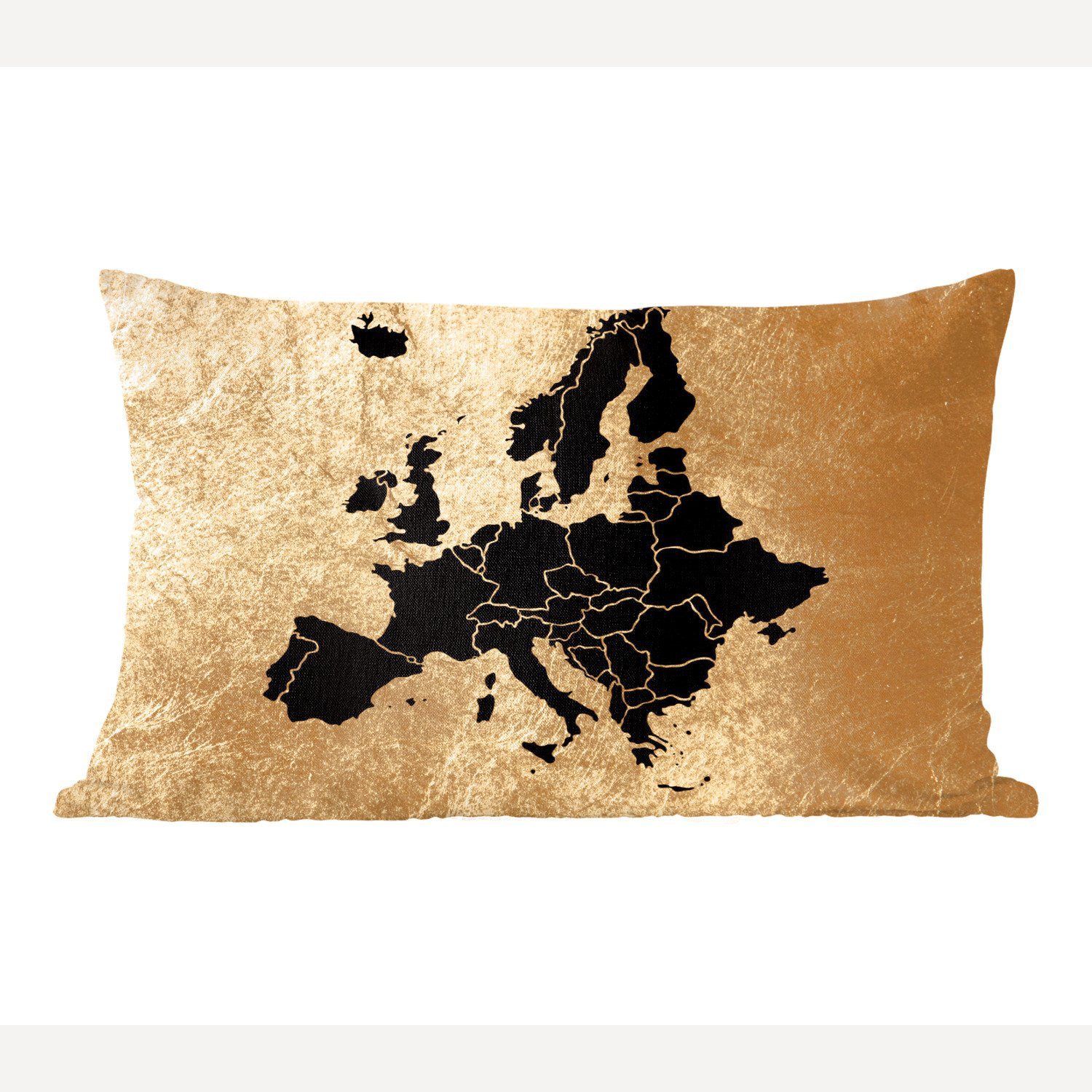 MuchoWow Dekokissen Karte von Europa - Schwarz und Gold, Wohzimmer Dekoration, Zierkissen, Dekokissen mit Füllung, Schlafzimmer