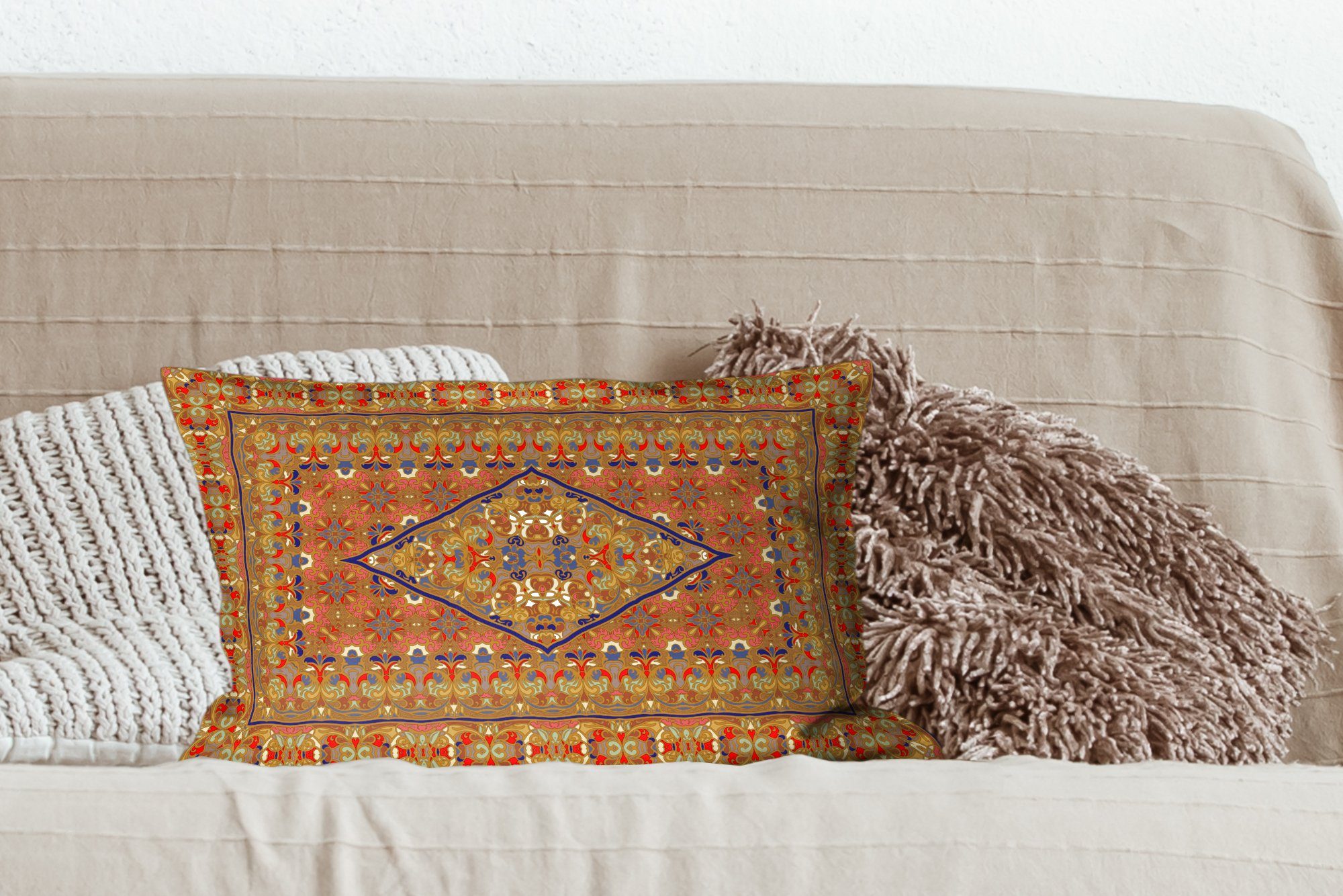 MuchoWow Dekokissen Persischer - Zierkissen, Dekokissen Teppich Teppich Füllung, - Dekoration, mit Gelb Rot, Schlafzimmer Wohzimmer 
