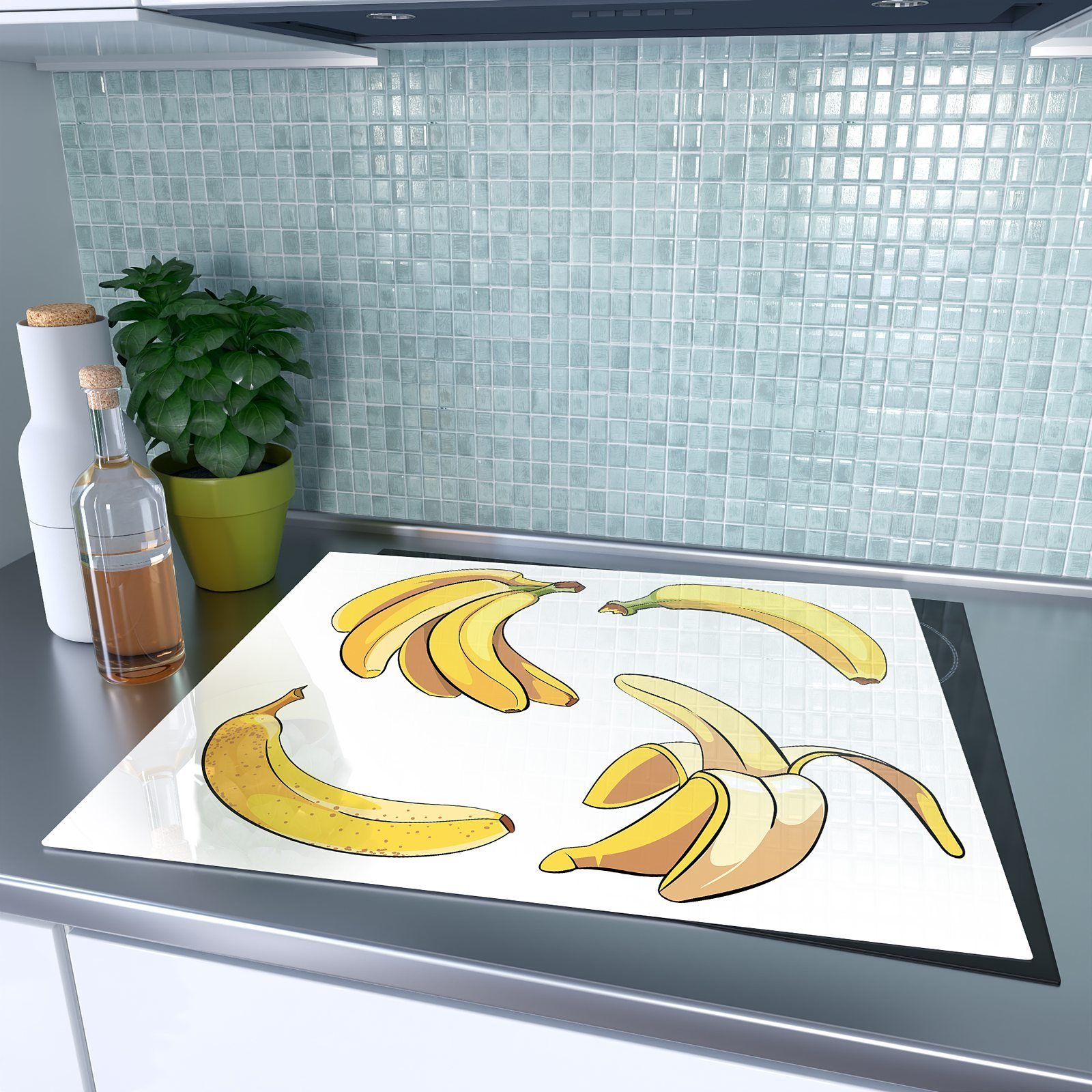 Primedeco Herd-Abdeckplatte Bananen Spritzschutz im Stiel, Glas tlg) Cartoon Herdabdeckplatte aus (1 Glas