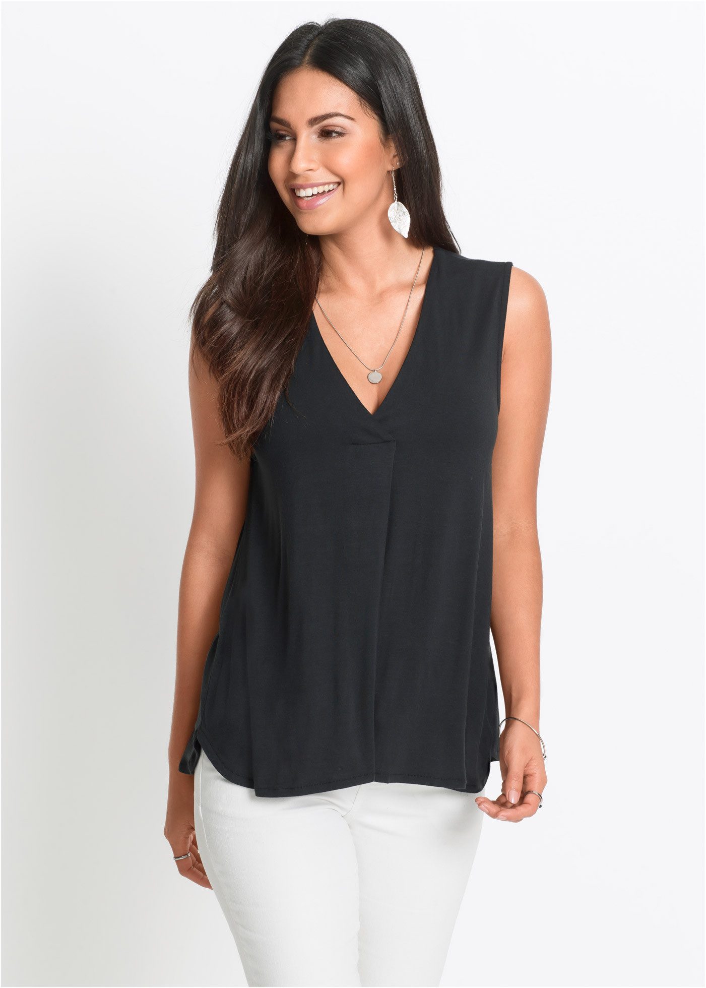 bonprix Shirttop bequeme Passform, aus Viskose-Mix, V-Ausschnitt