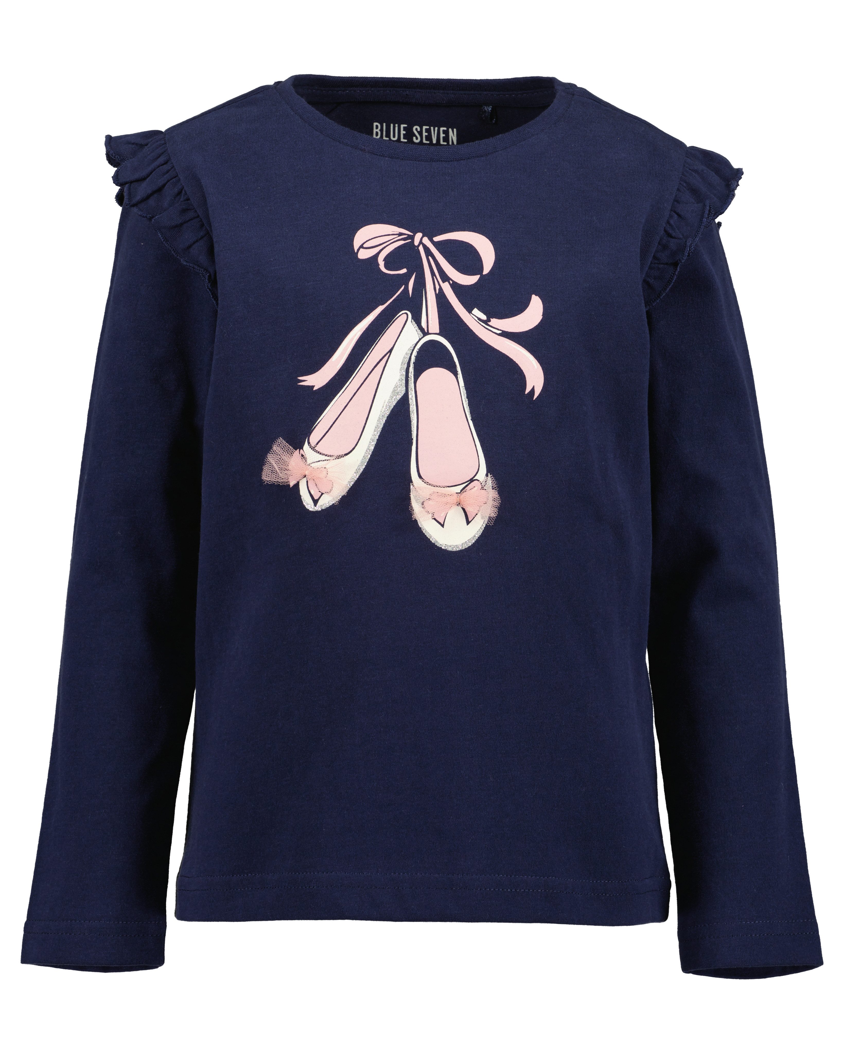 Blue Seven Langarmshirt Baumwolle, Rüschen, Motiv mit Tüllapplikation und Glitzerdruck