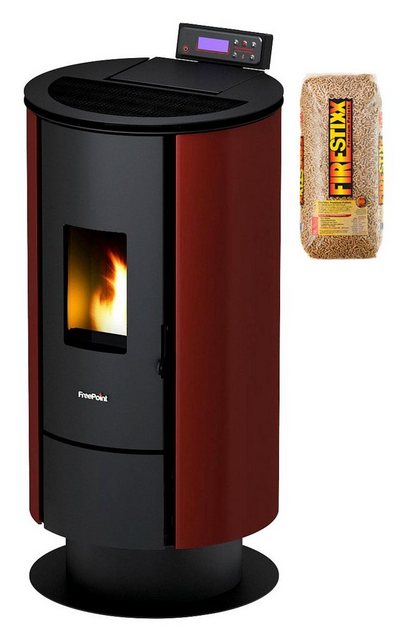 FreePoint Pelletofen FLUTE Stahl, 6,5 kW, Raumheizvermögen: 156 m³, schwarz-rot