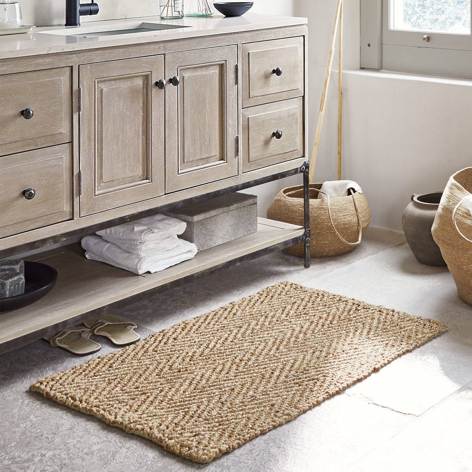 Mirabeau Badematte Badematte Daoukro braun, Höhe 70.0 mm, 100% Jute, Unterseite: Latex