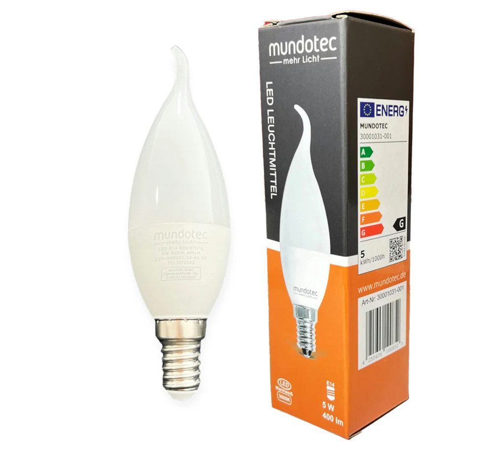 Mundotec LED-Leuchtmittel LED Leuchtmittel E14 Flamme 5 Watt