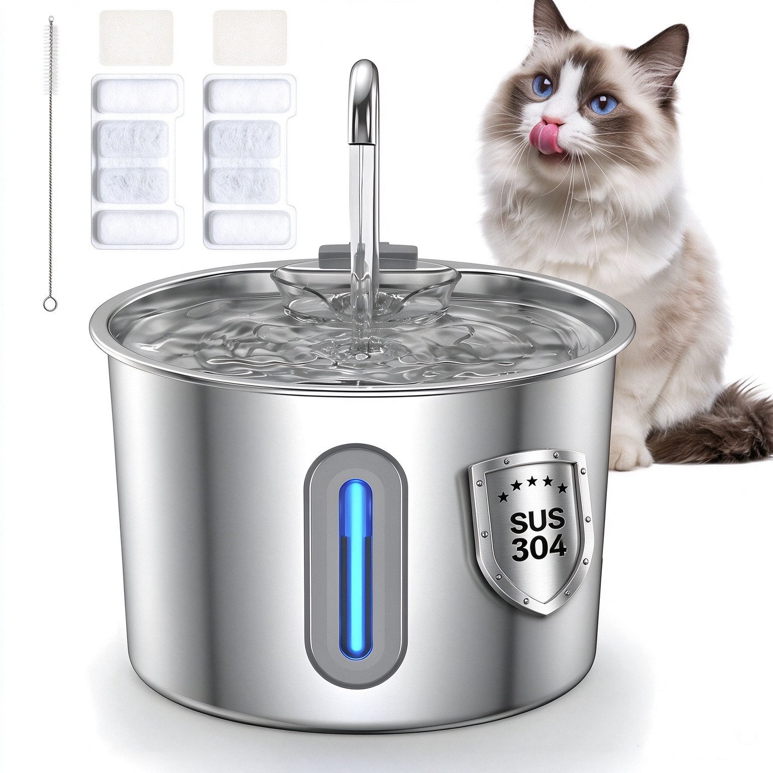 AKKEE Trinkbrunnen Geräuscharmer, automatischer Trinkbrunnen für Katzen und Hunde, mit mehrstufigem Filtersystem und transparentem Sichtfenster